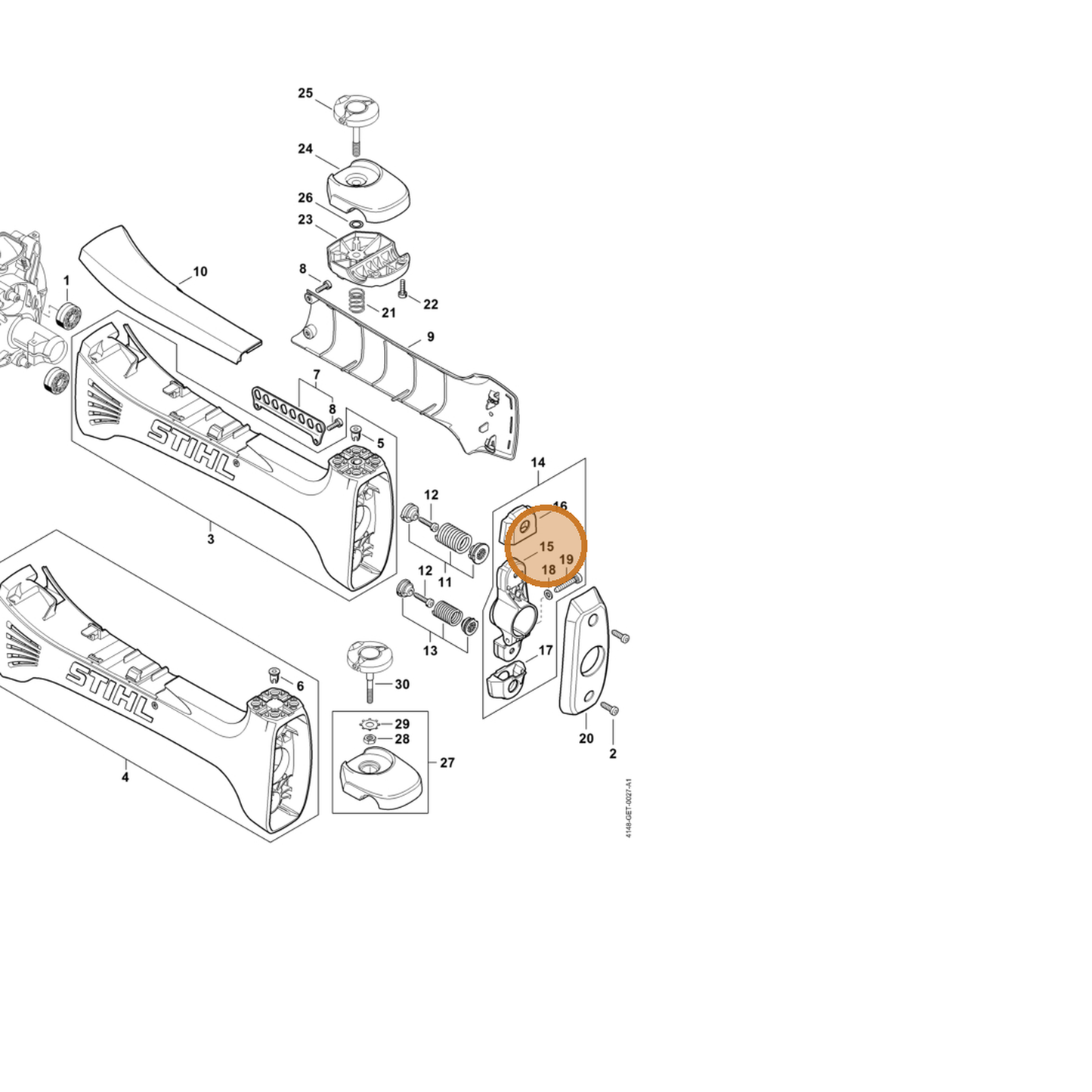 STIHL part 4148-792-1000 — IPL diagram snippet (6x zoom, amber highlight)