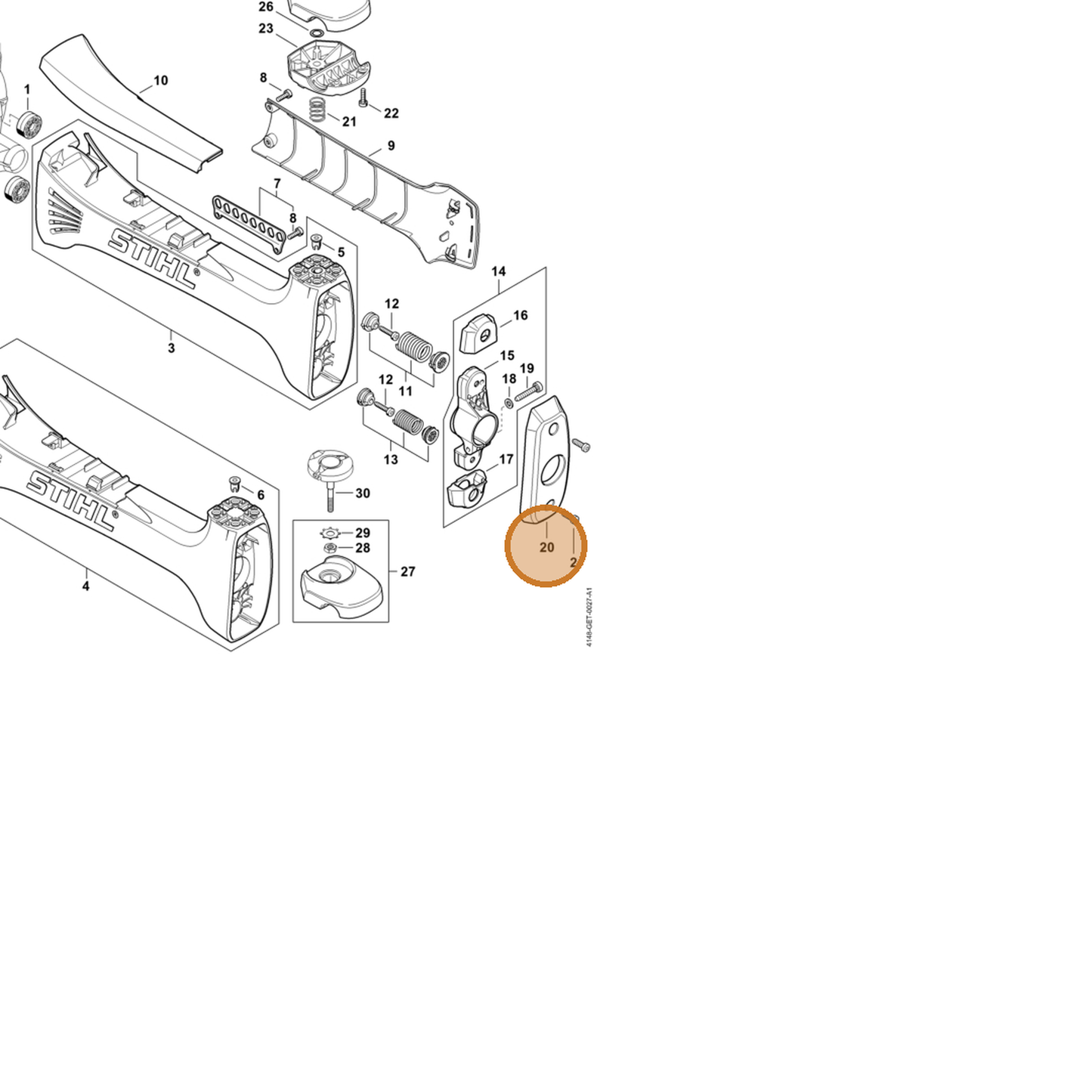 STIHL part 4148-792-2700 — IPL diagram snippet (6x zoom, amber highlight)
