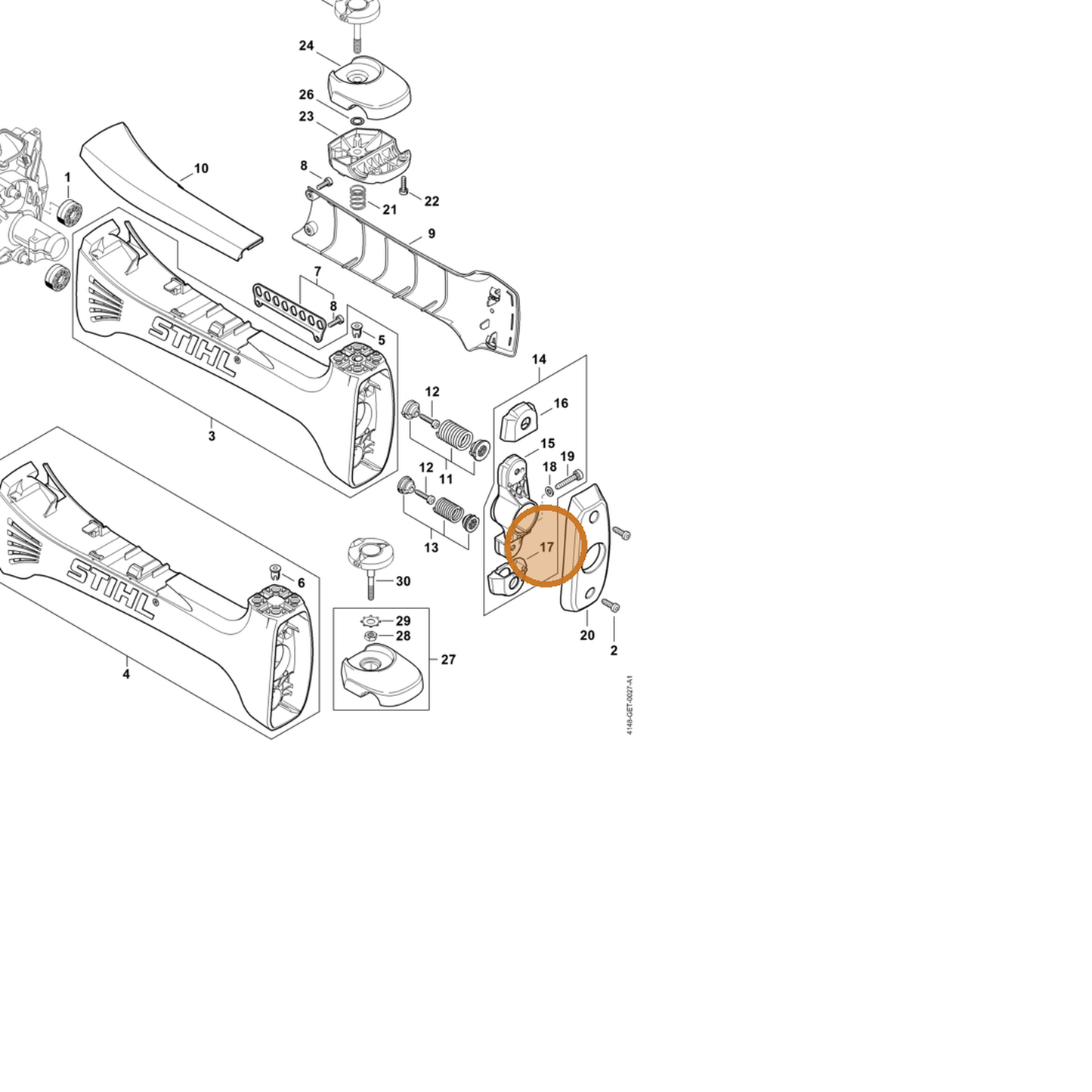 STIHL part 4148-792-2801 — IPL diagram snippet (6x zoom, amber highlight)