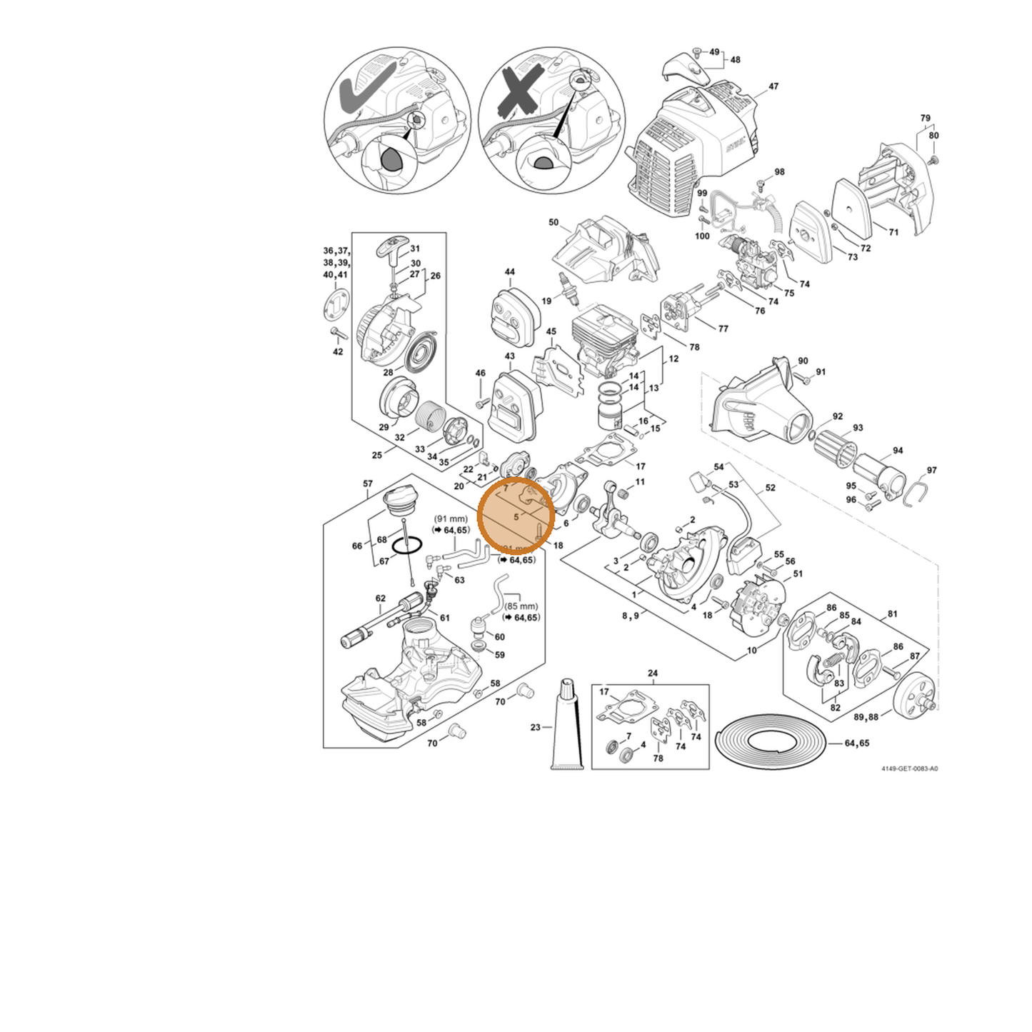 STIHL part 4149-020-2904 — IPL diagram snippet (6x zoom, amber highlight)