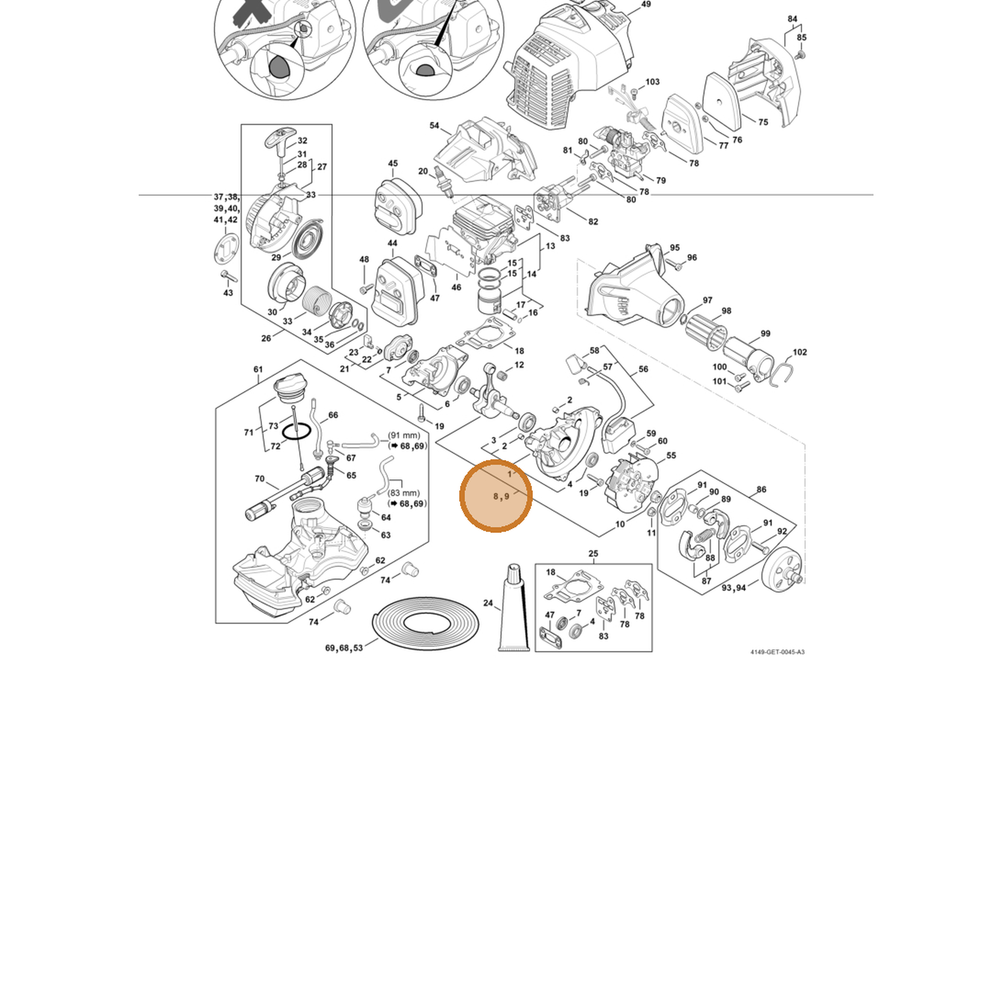 STIHL part 4149-030-0403 — IPL diagram snippet (6x zoom, amber highlight)
