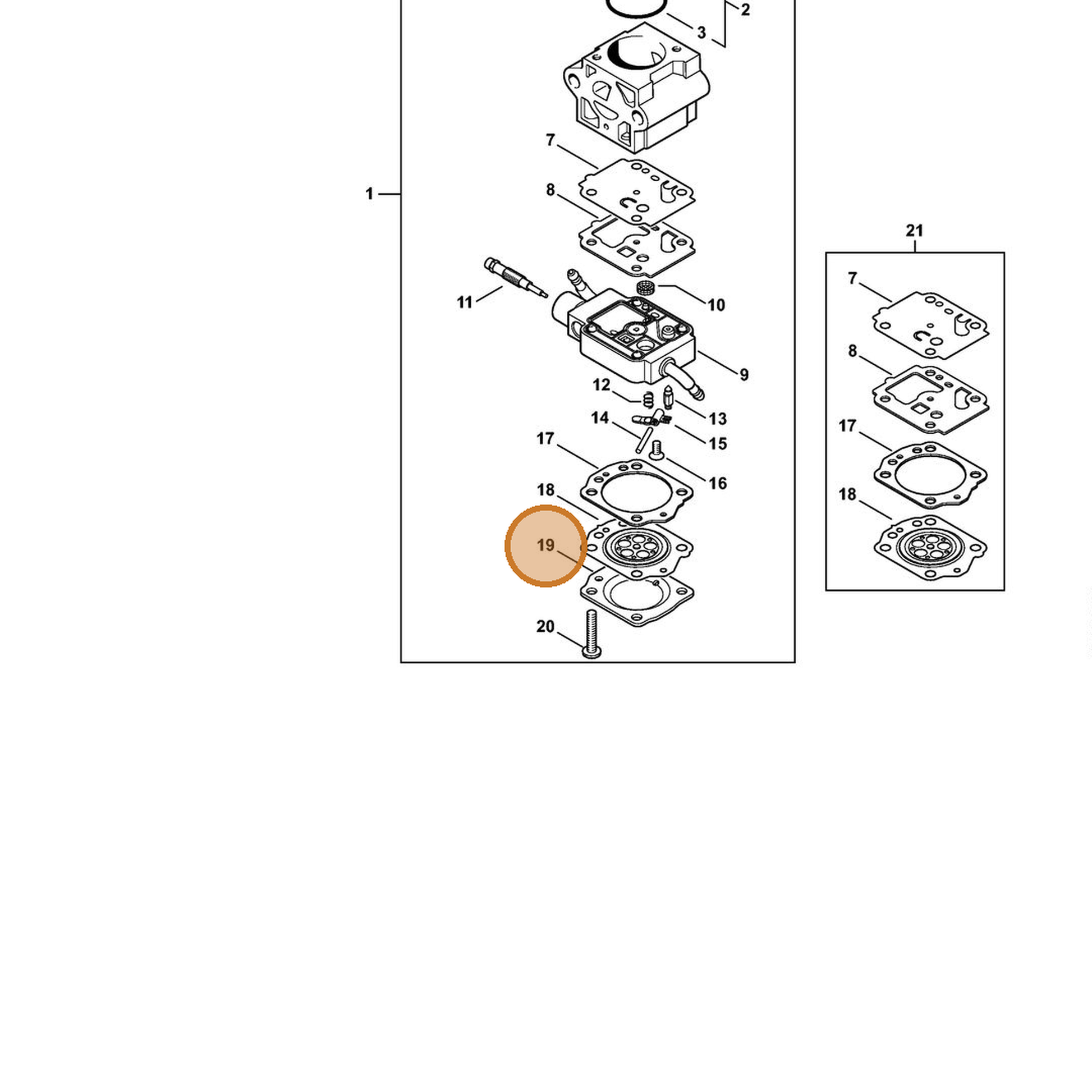 STIHL part 4149-121-0800 — IPL diagram snippet (6x zoom, amber highlight)