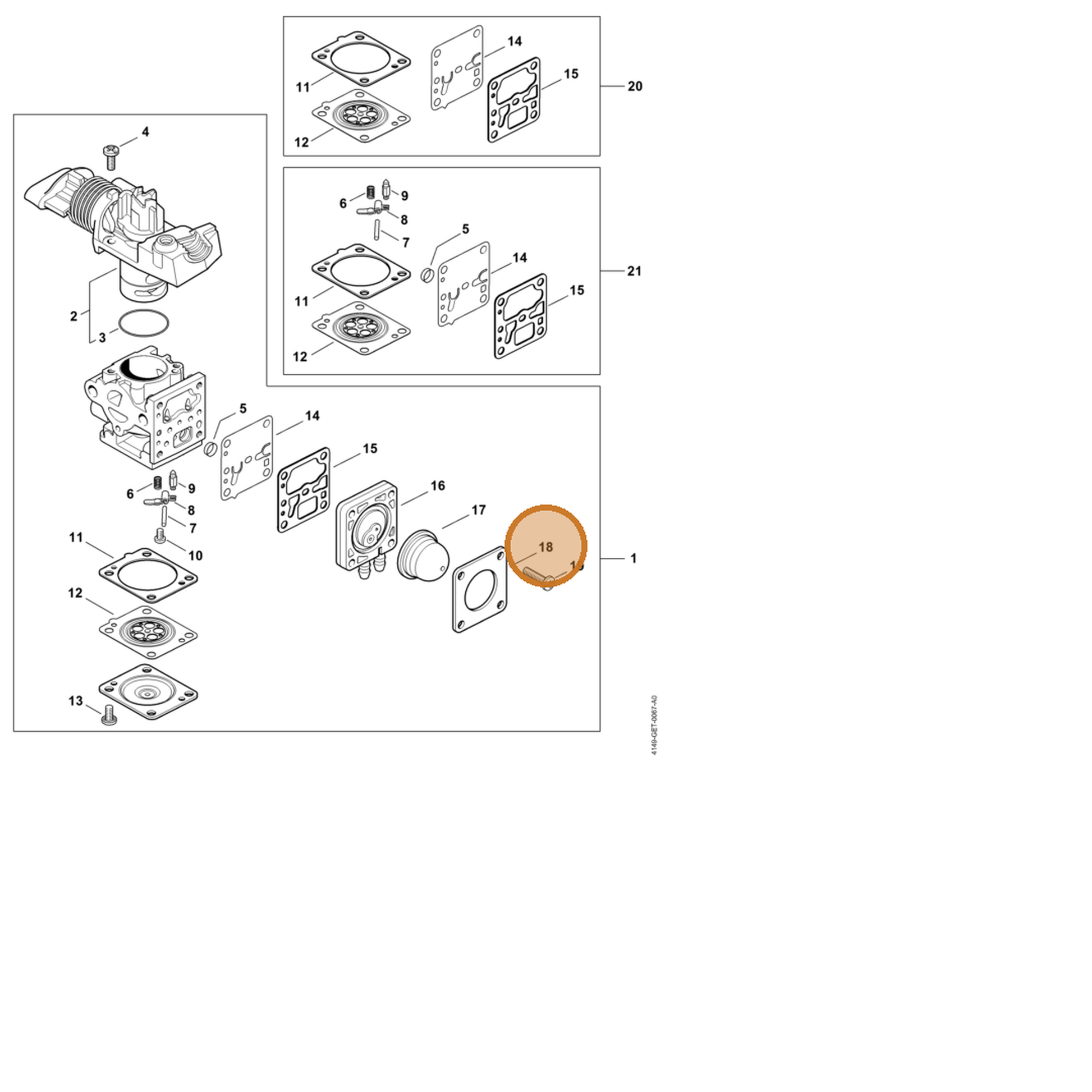 STIHL part 4149-121-0801 — IPL diagram snippet (6x zoom, amber highlight)