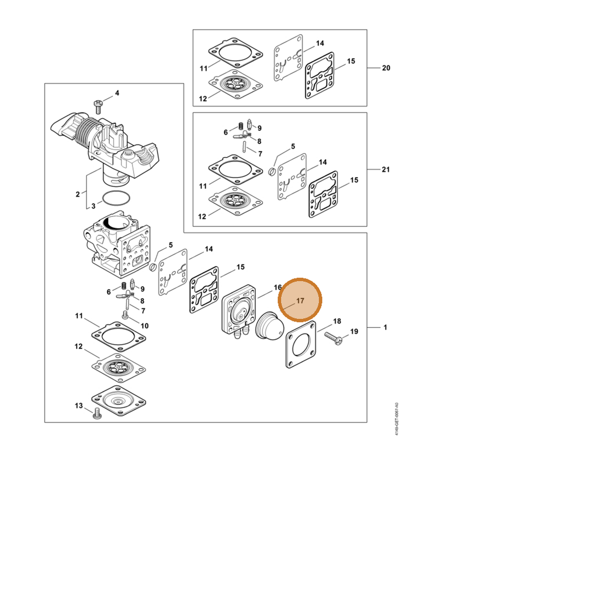 STIHL part 4149-121-2700 — IPL diagram snippet (6x zoom, amber highlight)
