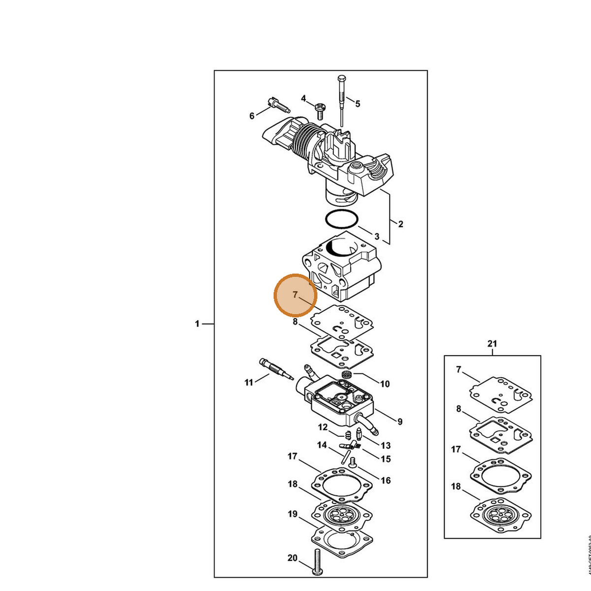 STIHL part 4149-121-4800 — IPL diagram snippet (6x zoom, amber highlight)