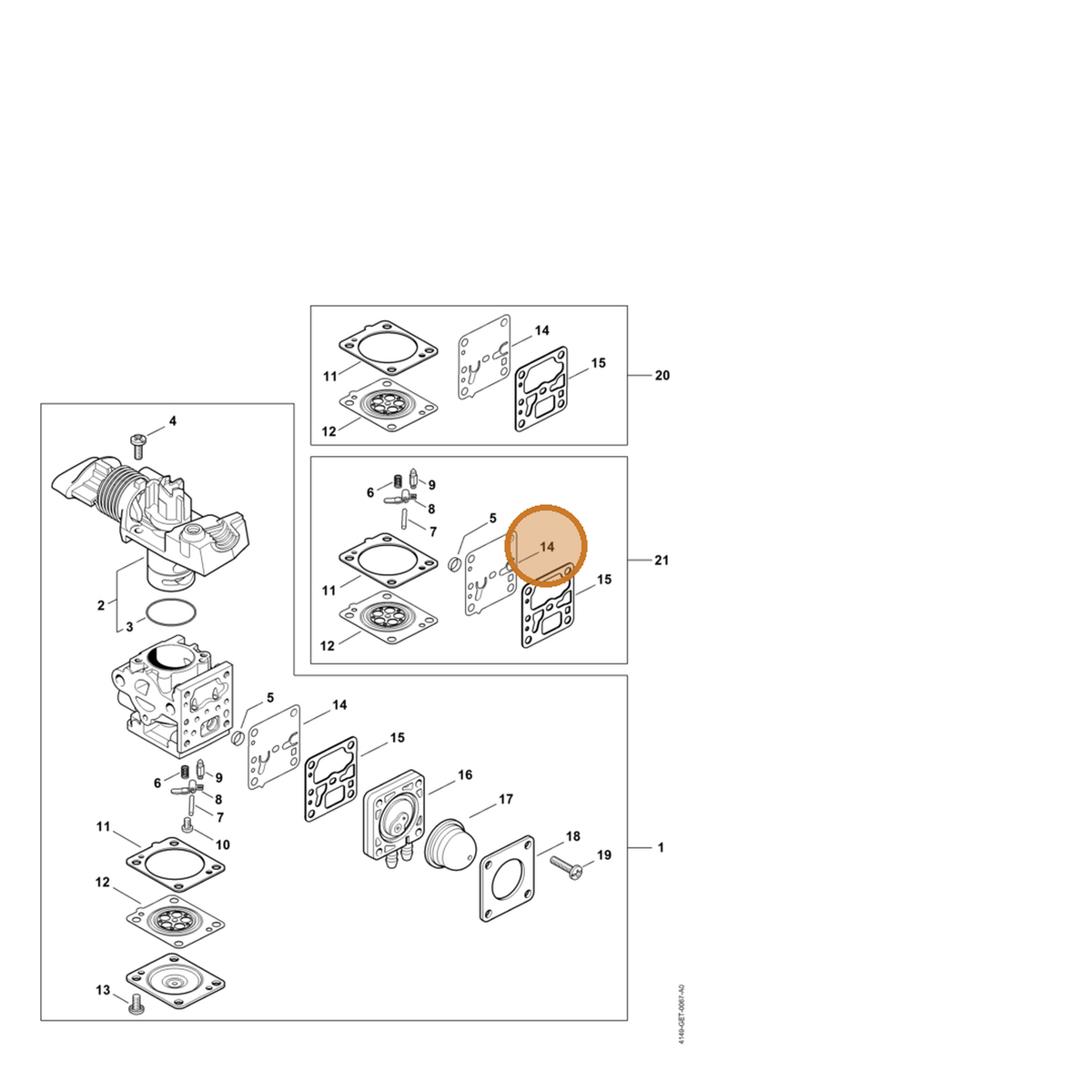 STIHL part 4149-121-4801 — IPL diagram snippet (6x zoom, amber highlight)