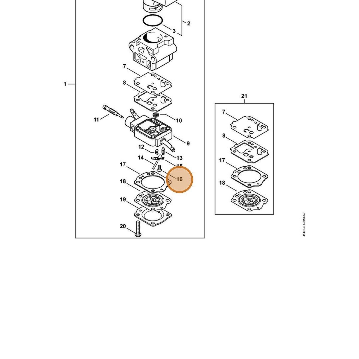 STIHL part 4149-122-7101 — IPL diagram snippet (6x zoom, amber highlight)