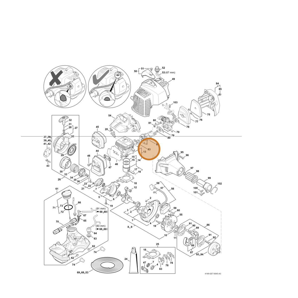 STIHL part 4149-129-0900 — IPL diagram snippet (6x zoom, amber highlight)