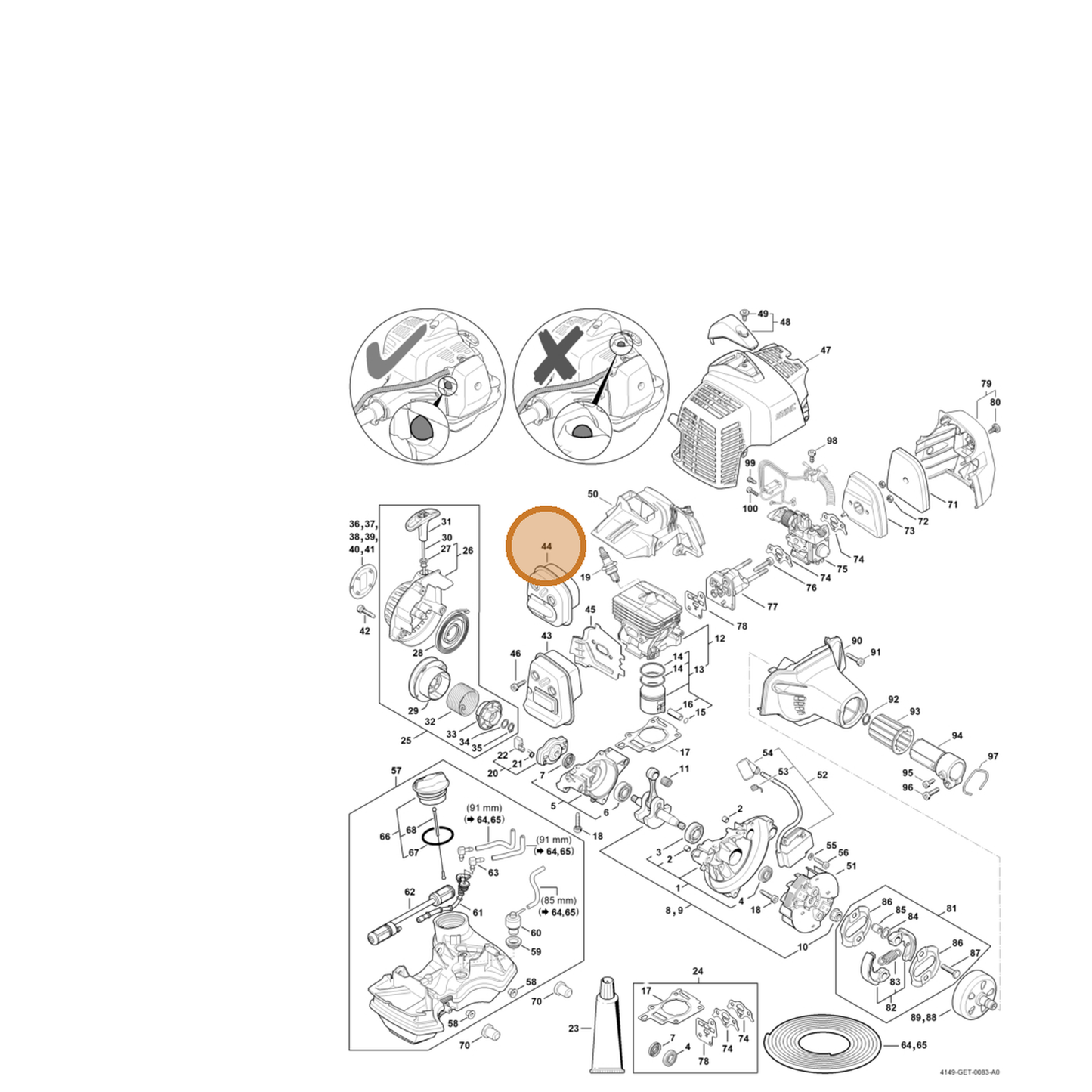 STIHL part 4149-140-0608 — IPL diagram snippet (6x zoom, amber highlight)