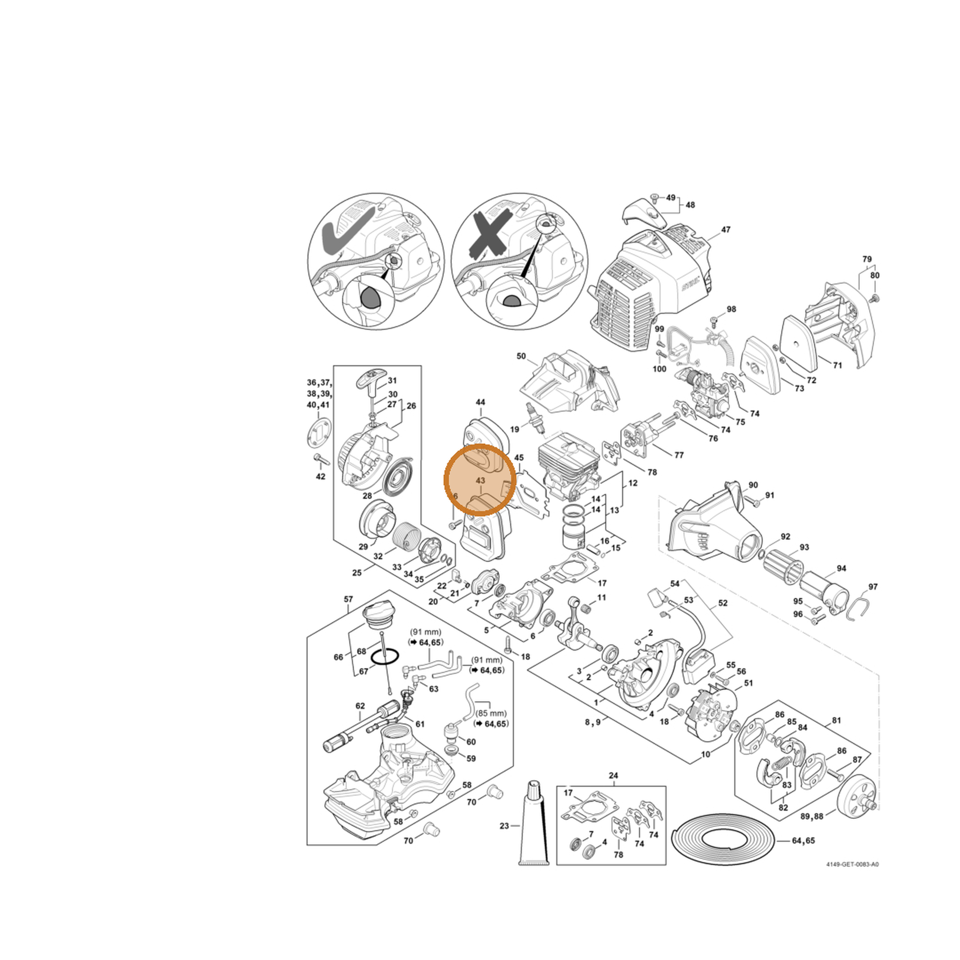STIHL part 4149-140-0609 — IPL diagram snippet (6x zoom, amber highlight)