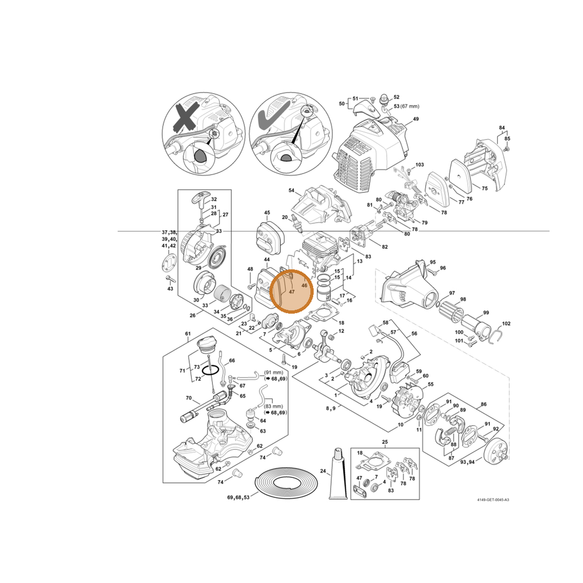 STIHL part 4149-149-0600 — IPL diagram snippet (6x zoom, amber highlight)