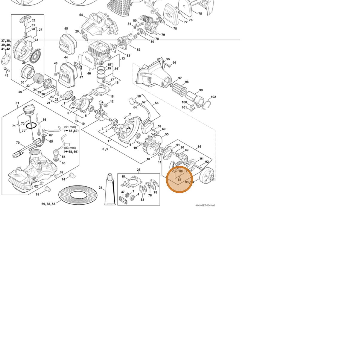 STIHL part 4149-160-2000 — IPL diagram snippet (6x zoom, amber highlight)