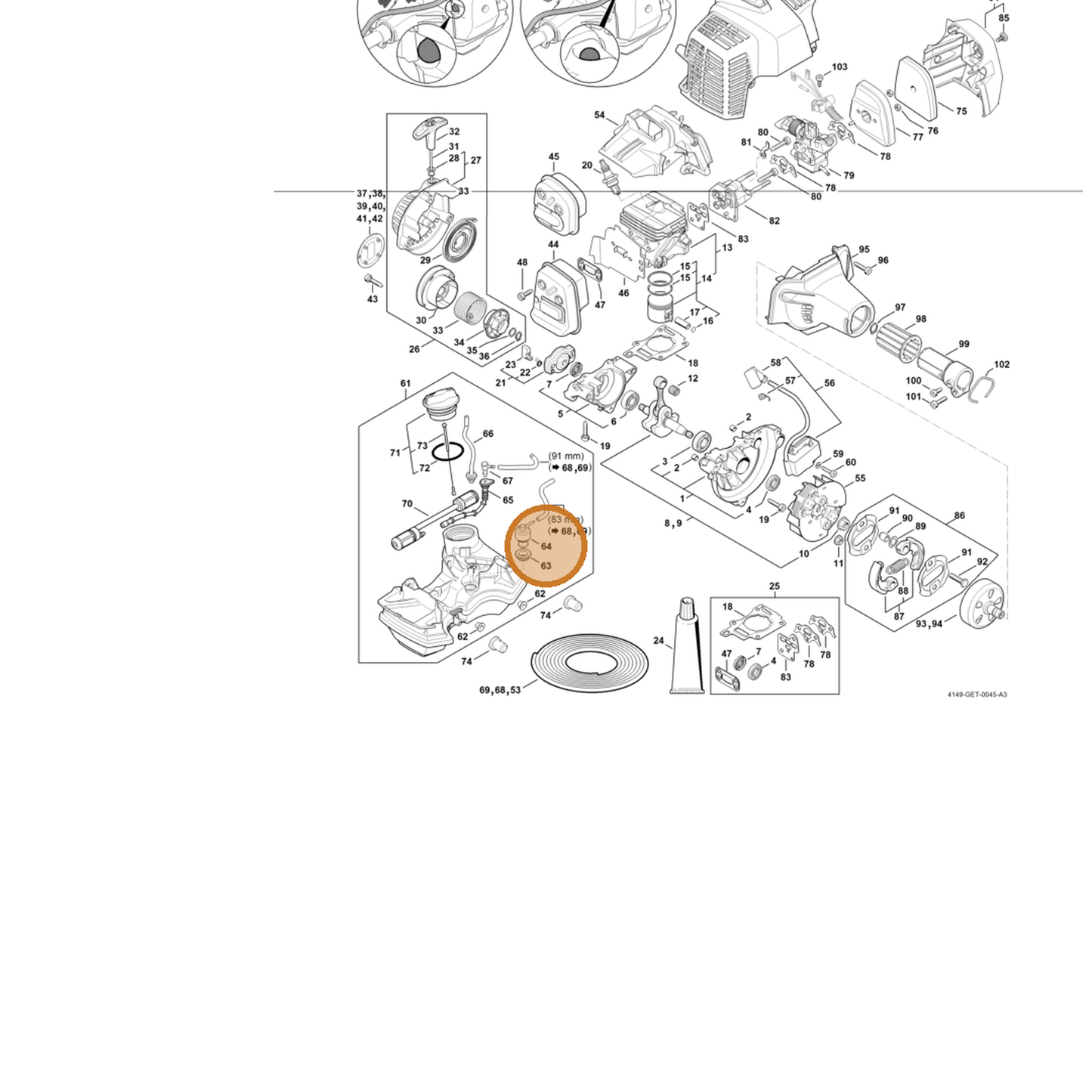STIHL part 4149-350-5800 — IPL diagram snippet (6x zoom, amber highlight)