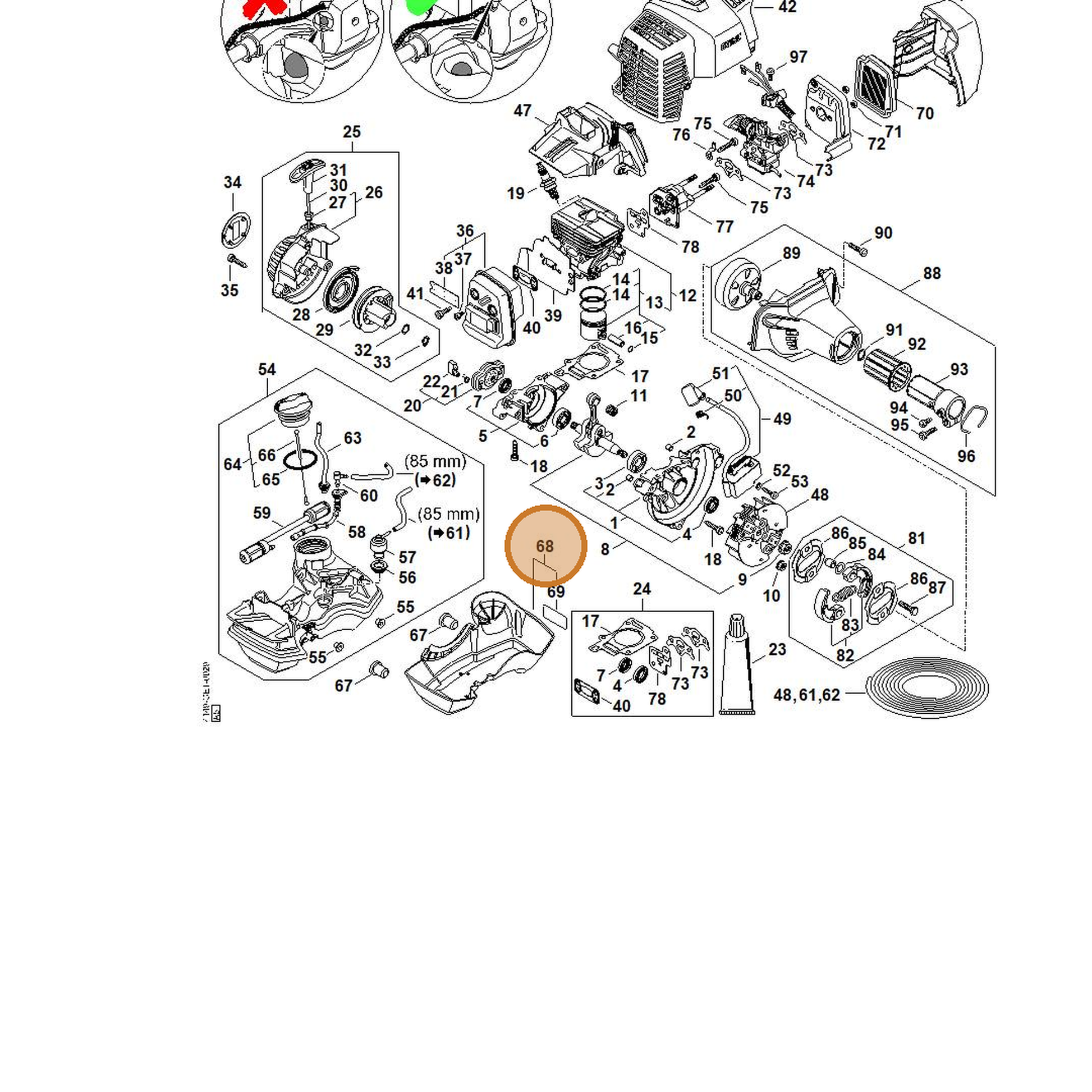 STIHL part 4149-350-6601 — IPL diagram snippet (6x zoom, amber highlight)