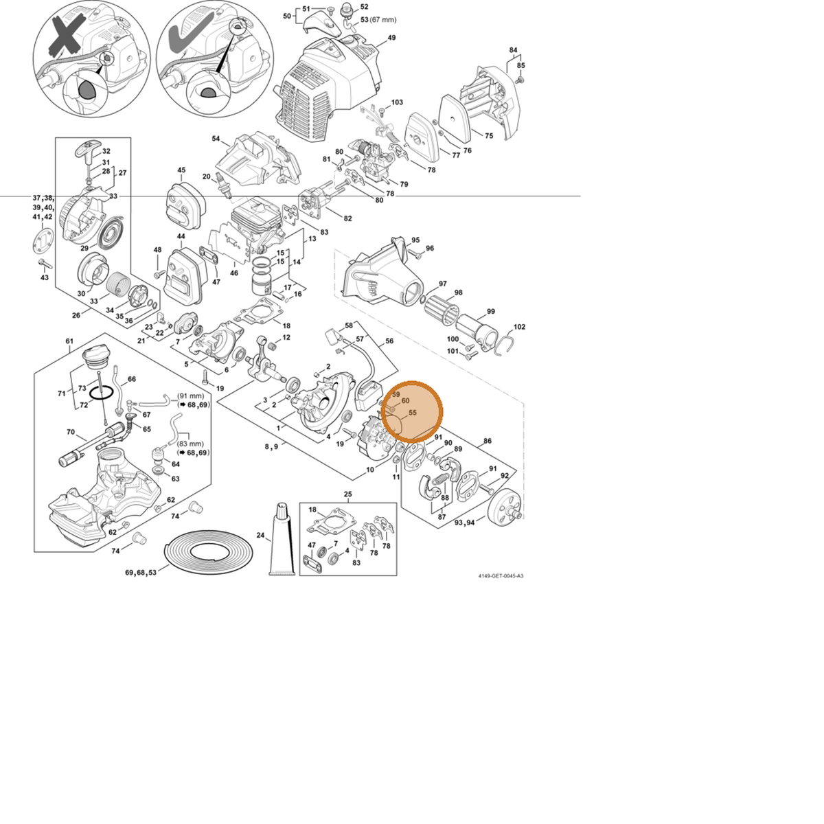 STIHL part 4149-400-1200 — IPL diagram snippet (6x zoom, amber highlight)