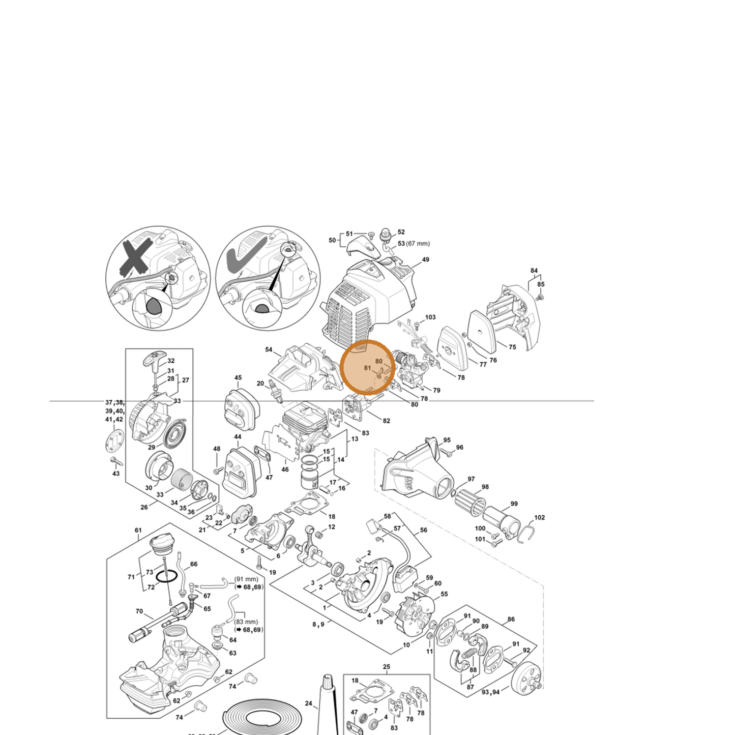 STIHL part 4149-431-2100 — IPL diagram snippet (6x zoom, amber highlight)