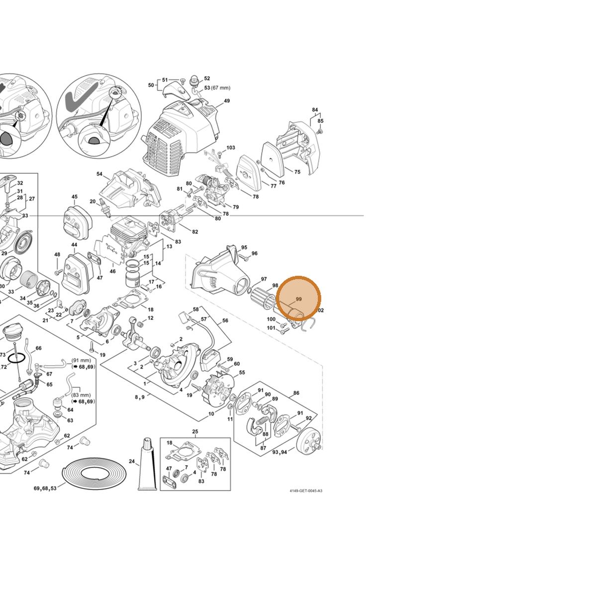 STIHL part 4149-790-7201 — IPL diagram snippet (6x zoom, amber highlight)