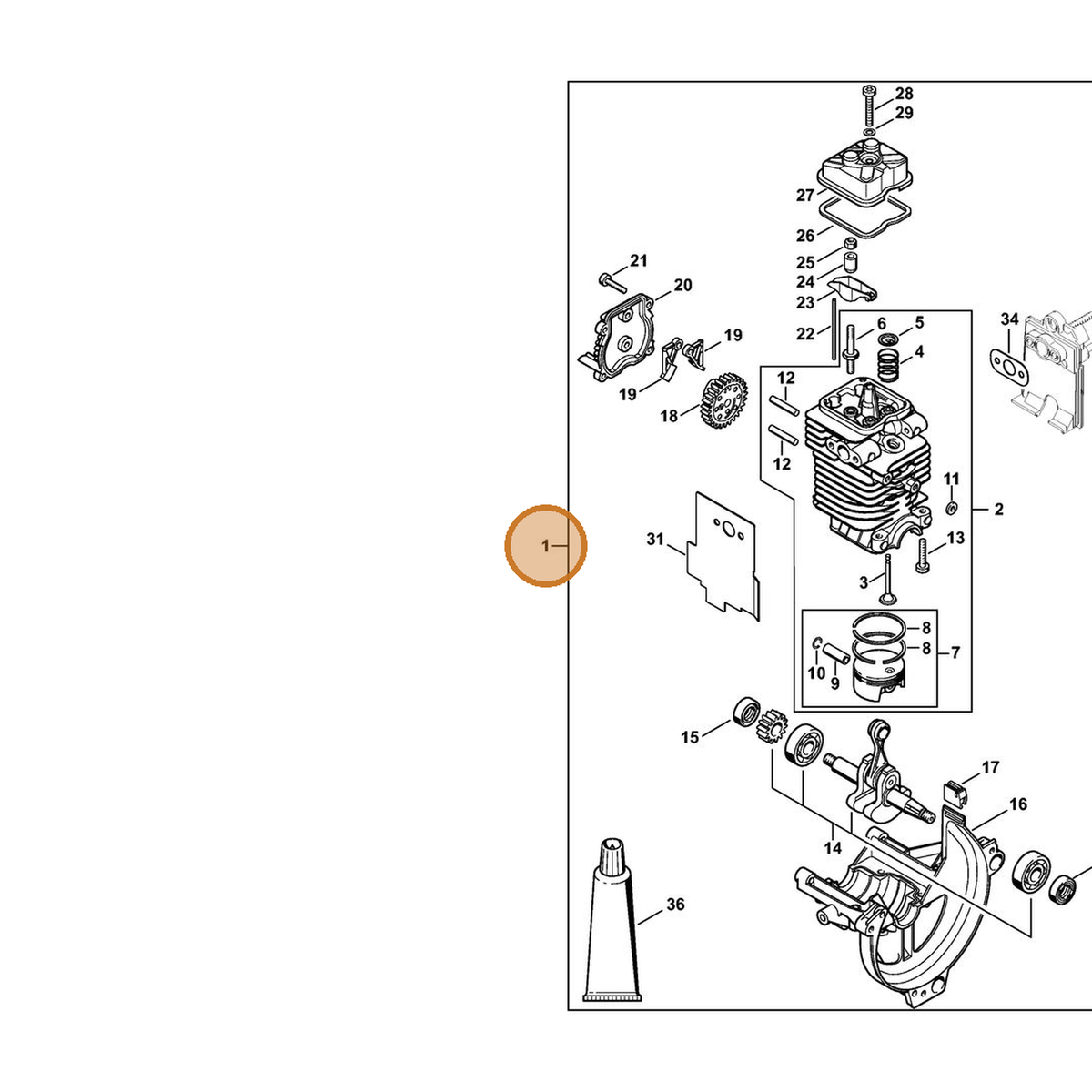 STIHL part 4180-020-0200 — IPL diagram snippet (6x zoom, amber highlight)