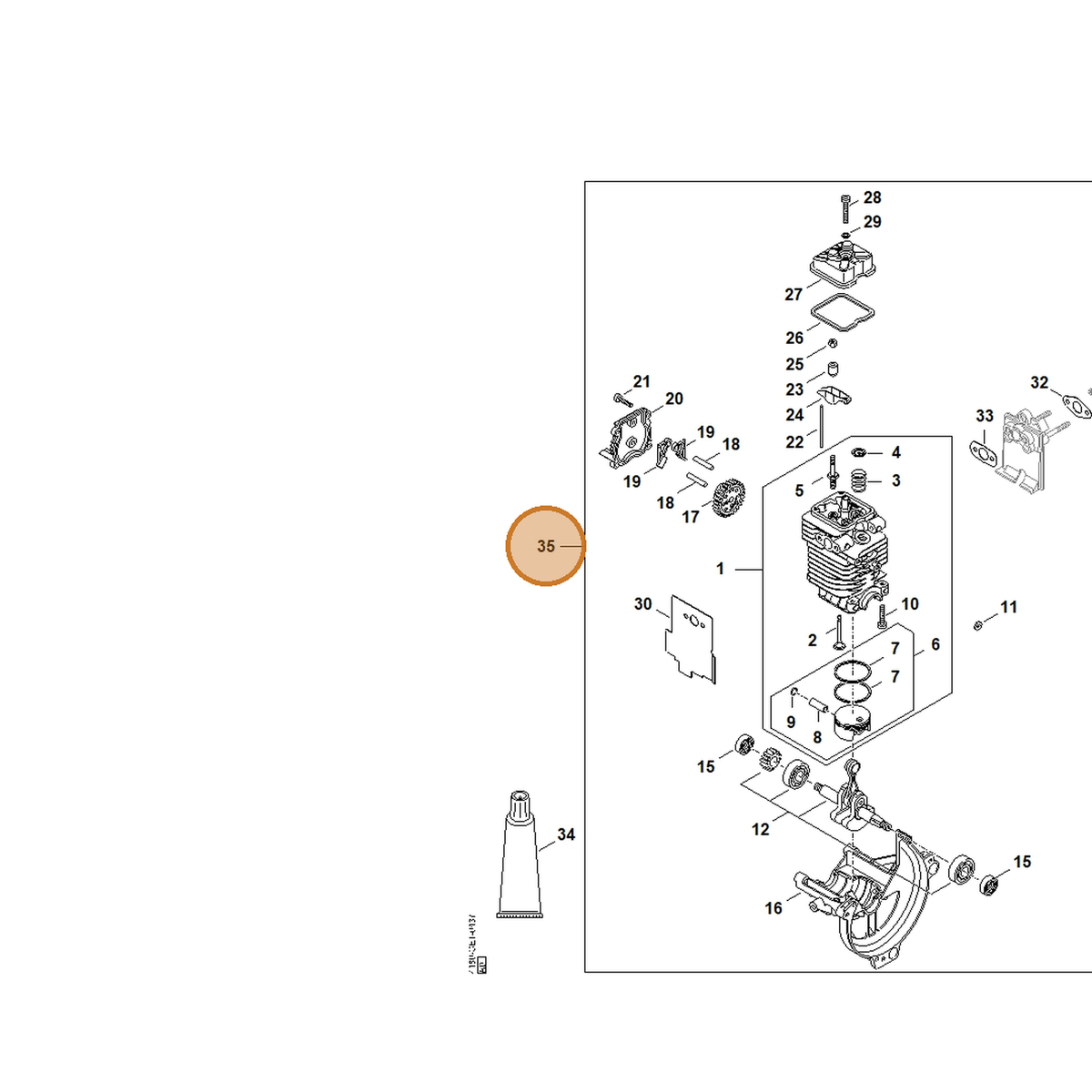 STIHL part 4180-020-0201 — IPL diagram snippet (6x zoom, amber highlight)