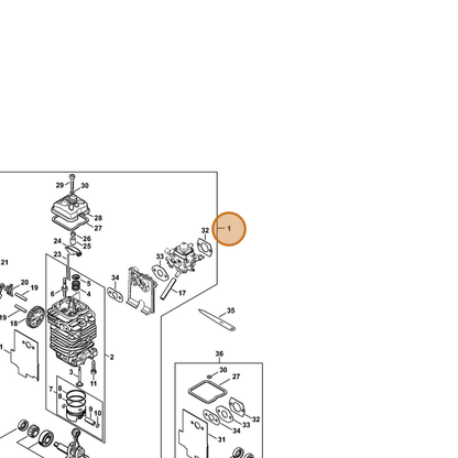 STIHL part 4180-020-0204 — IPL diagram snippet (6x zoom, amber highlight)