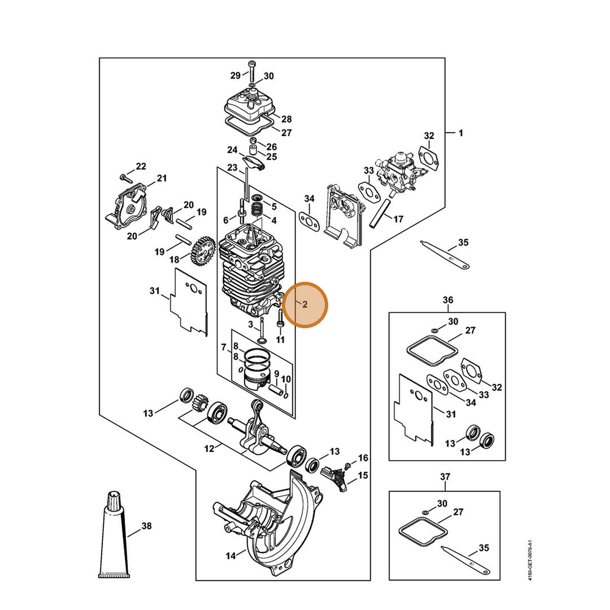 STIHL part 4180-020-1208 — IPL diagram snippet (6x zoom, amber highlight)