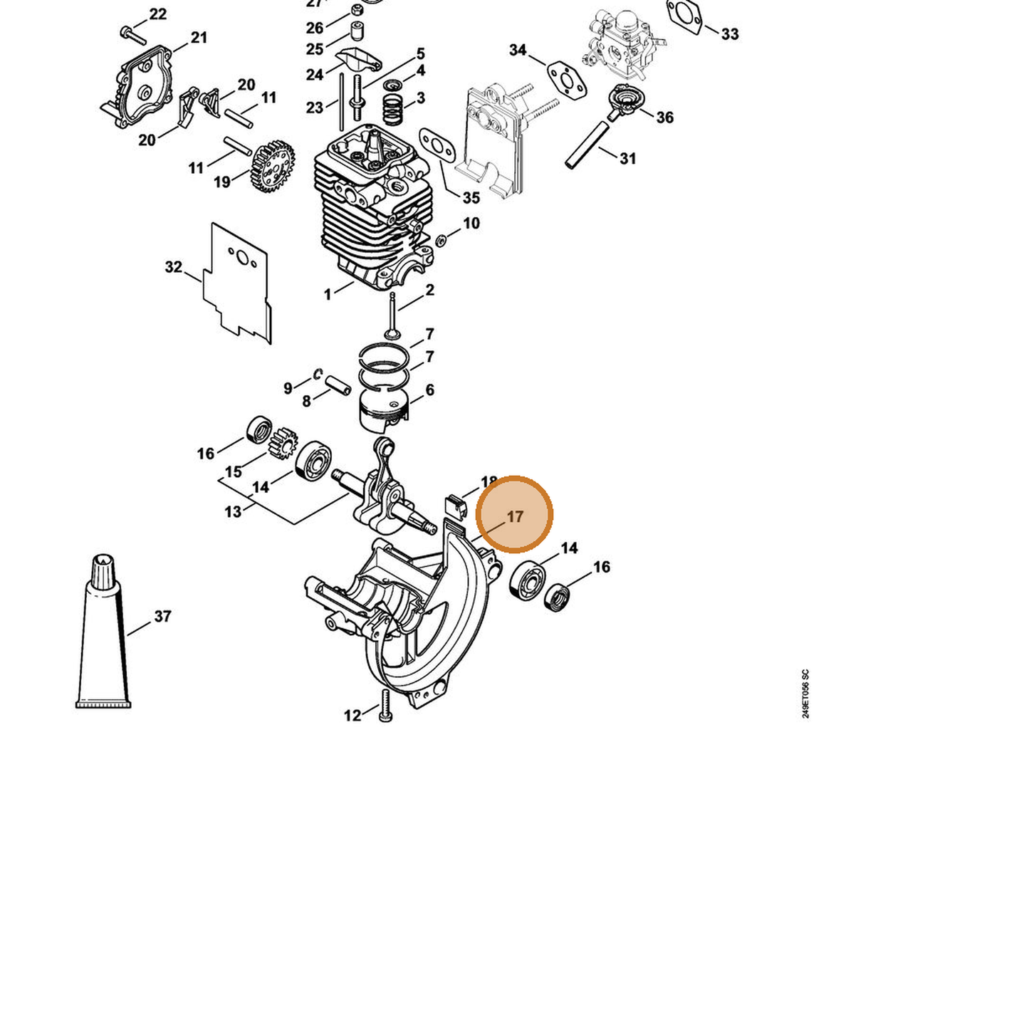 STIHL part 4180-021-2500 — IPL diagram snippet (6x zoom, amber highlight)
