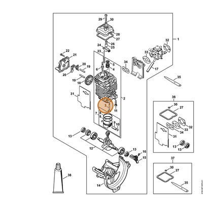 STIHL part 4180-025-2010 — IPL diagram snippet (6x zoom, amber highlight)