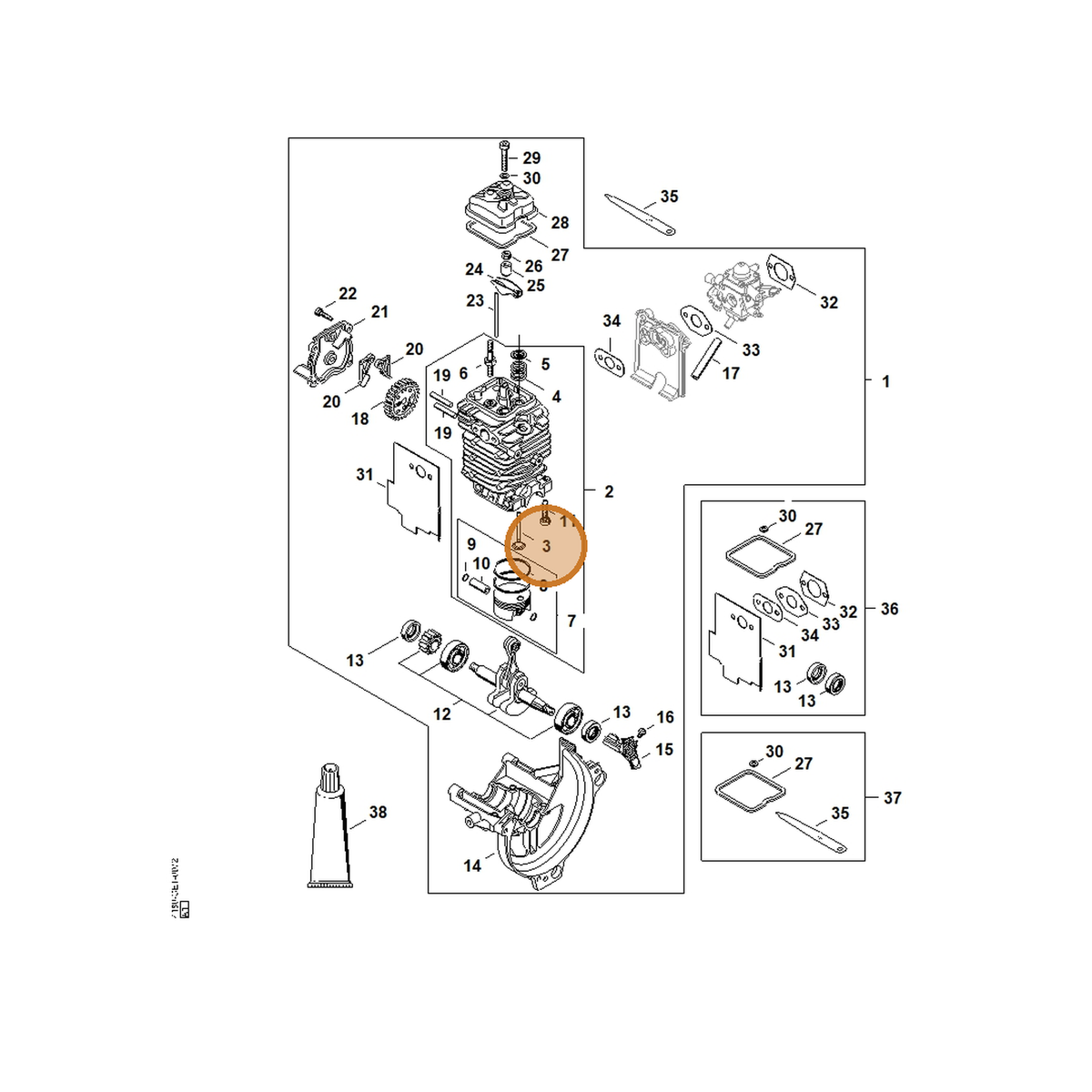 STIHL part 4180-025-2011 — IPL diagram snippet (6x zoom, amber highlight)