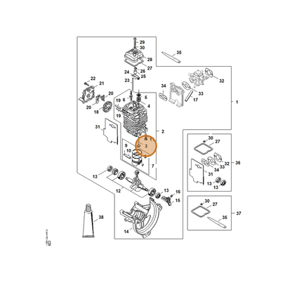 STIHL part 4180-025-2011 — IPL diagram snippet (6x zoom, amber highlight)