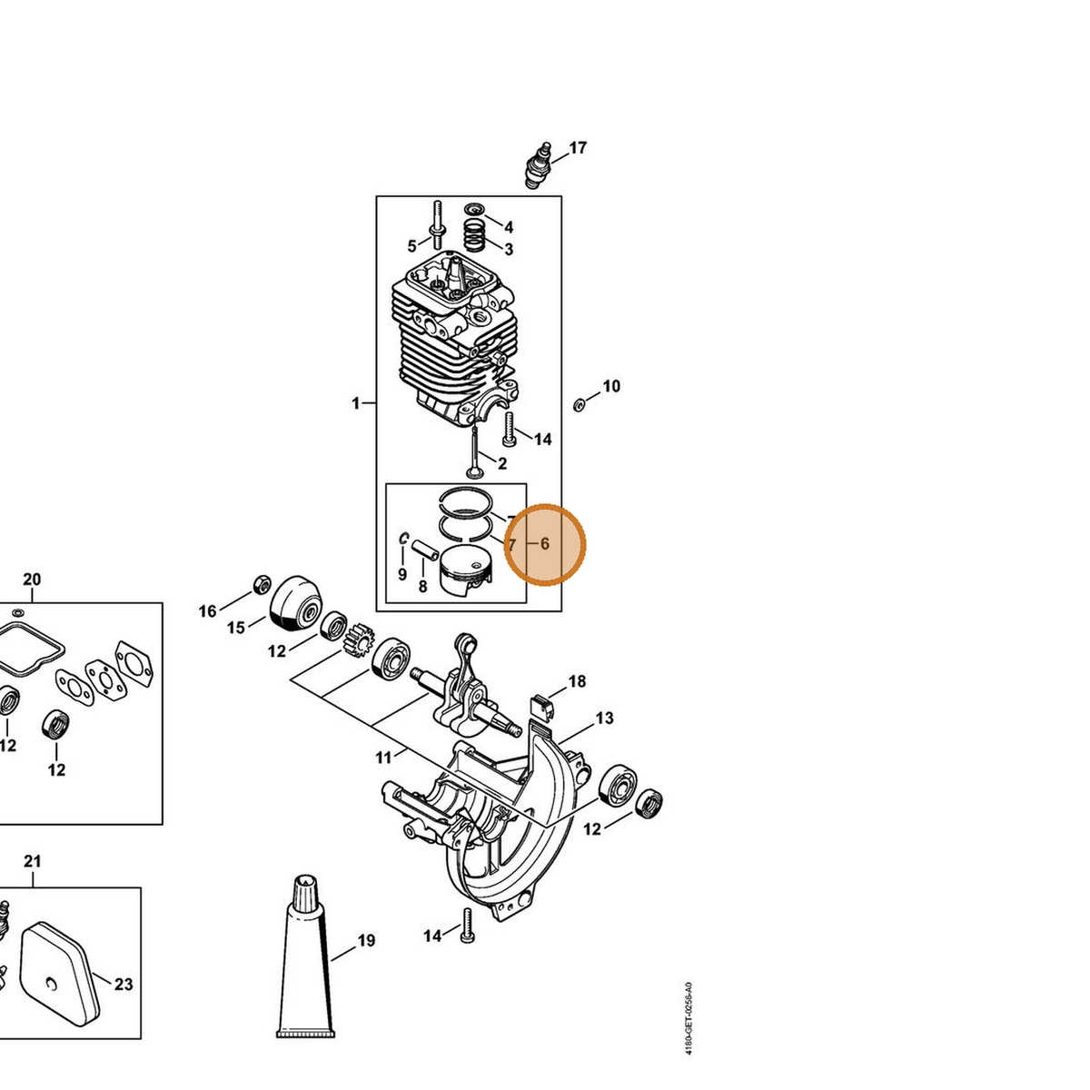 STIHL part 4180-030-2007 — IPL diagram snippet (6x zoom, amber highlight)