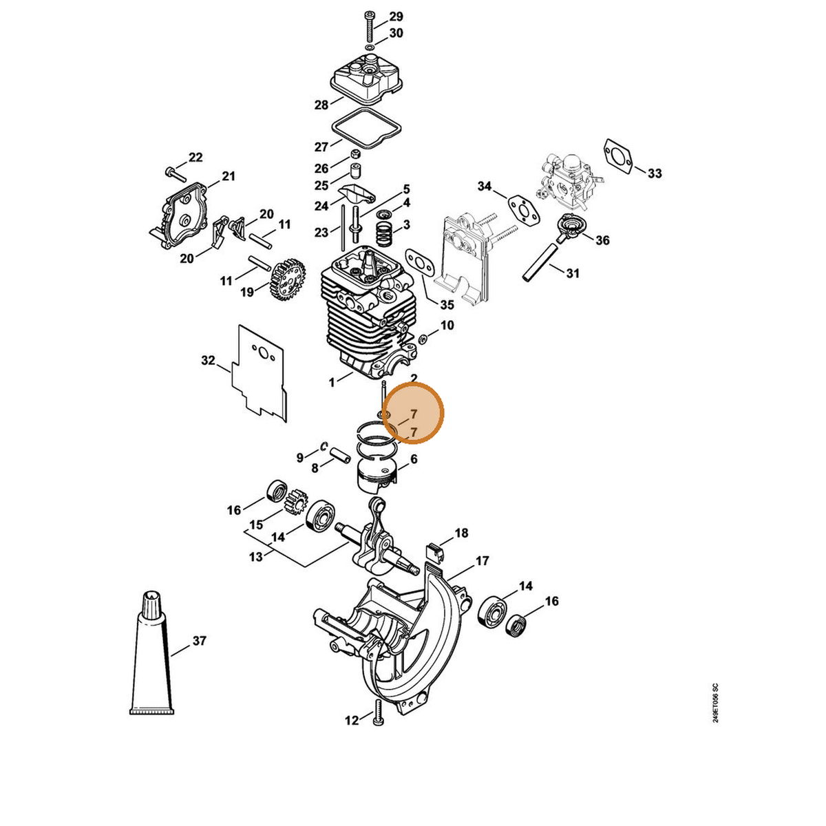 STIHL part 4180-034-3000 — IPL diagram snippet (6x zoom, amber highlight)
