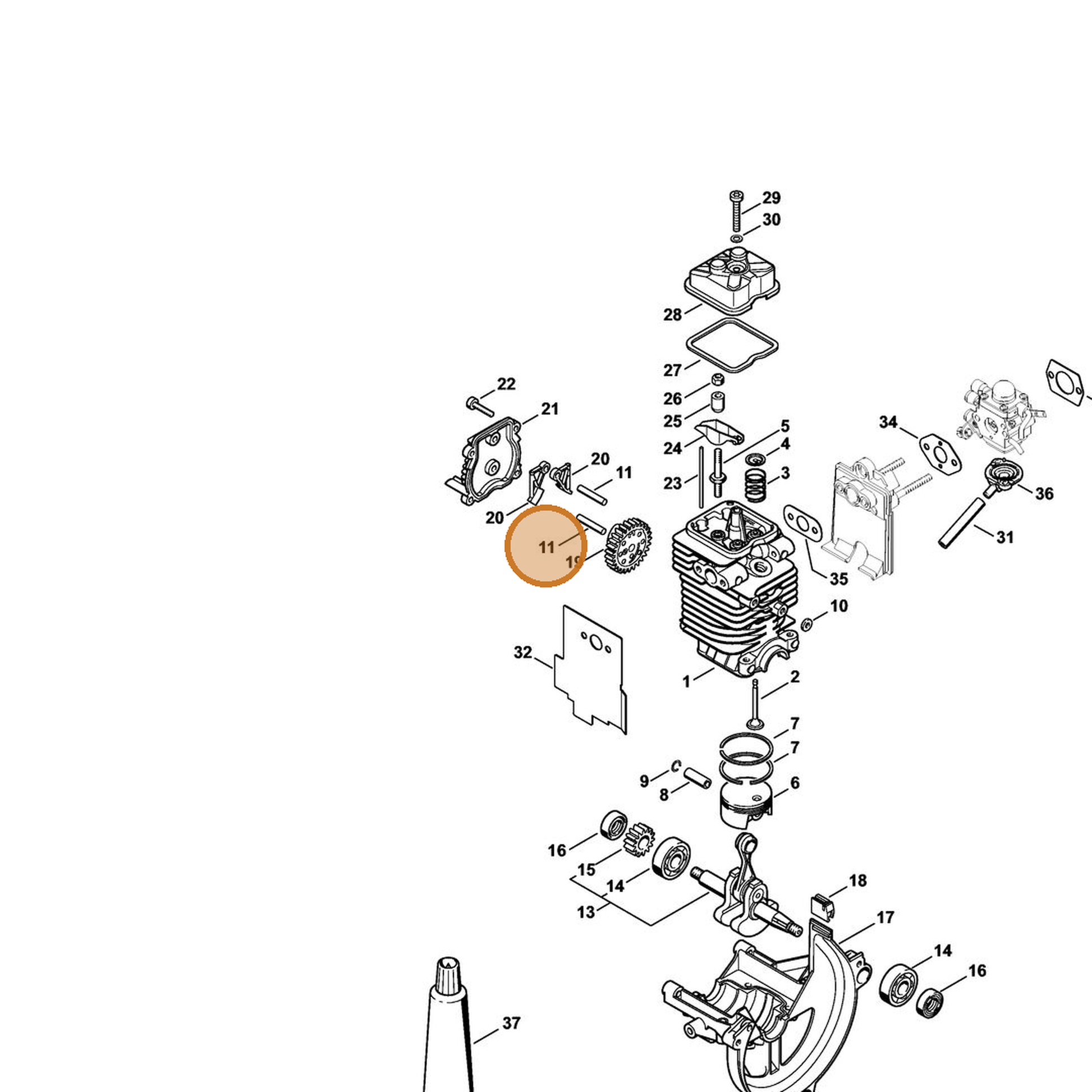 STIHL part 4180-038-0803 — IPL diagram snippet (6x zoom, amber highlight)