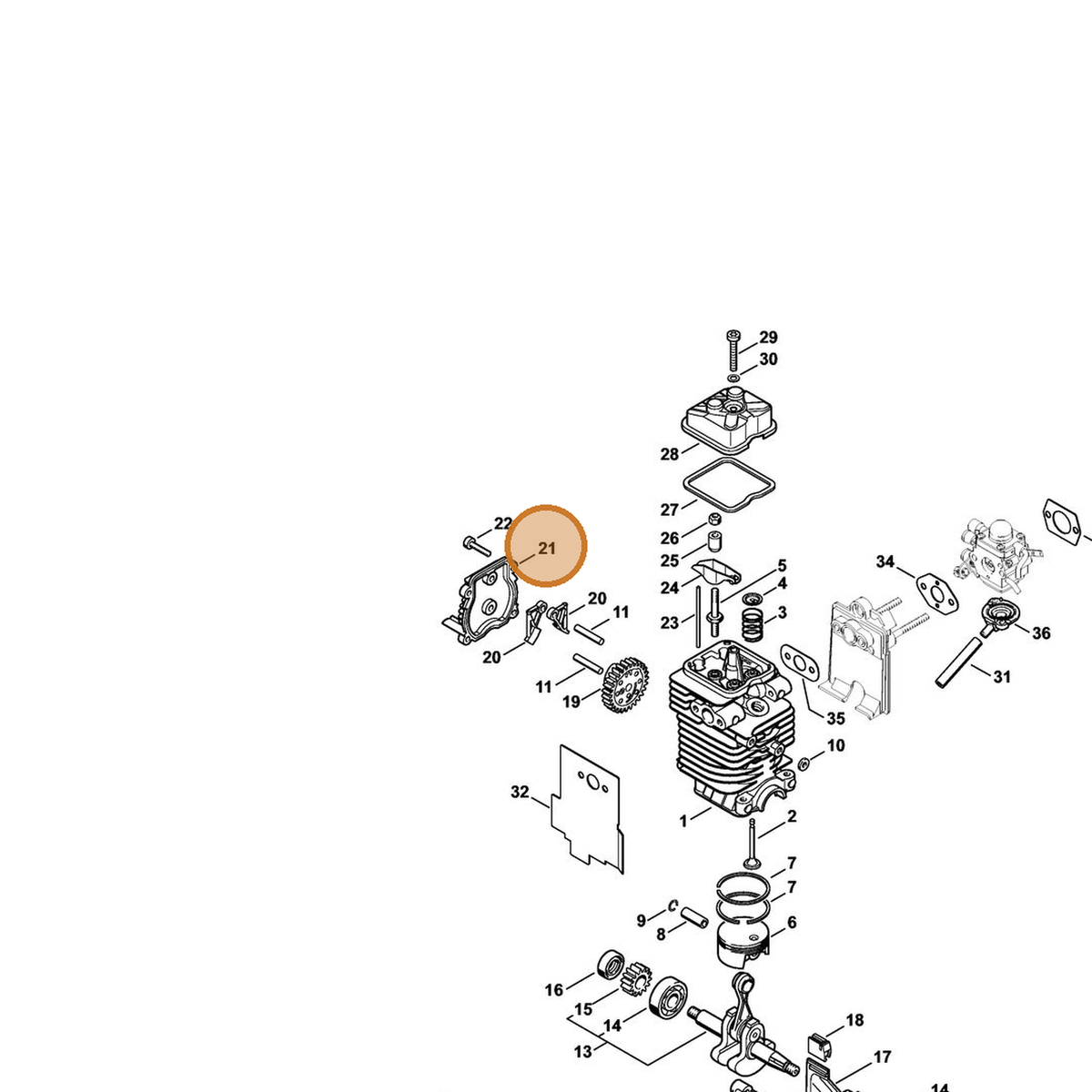 STIHL part 4180-038-1300 — IPL diagram snippet (6x zoom, amber highlight)