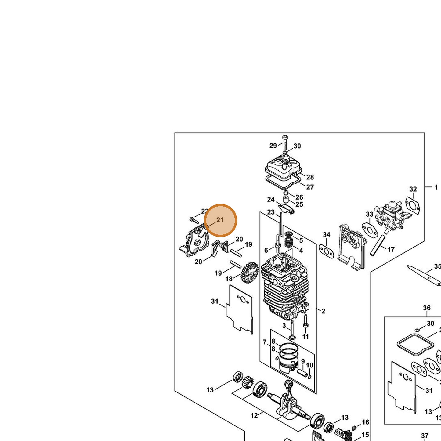 STIHL part 4180-038-1301 — IPL diagram snippet (6x zoom, amber highlight)