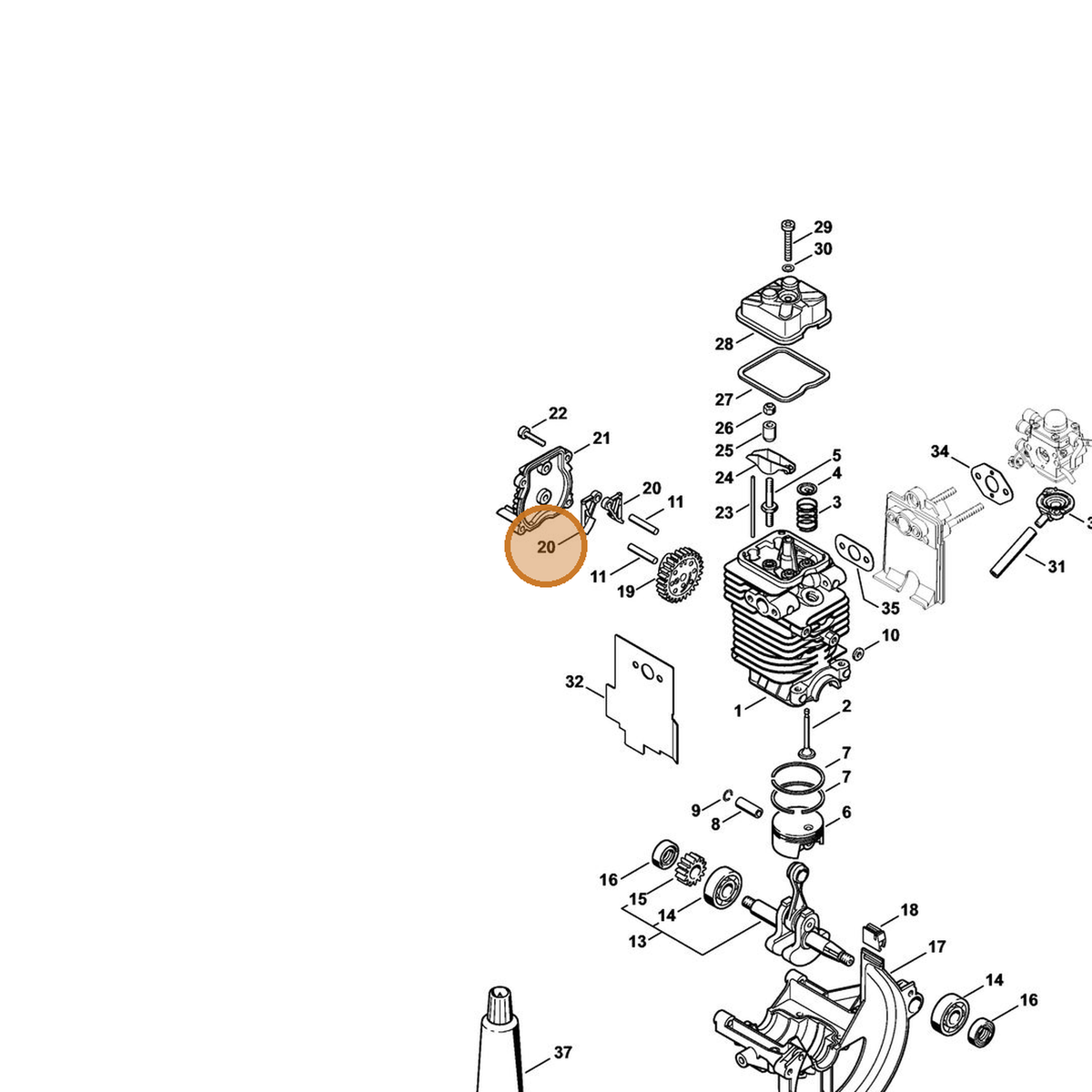 STIHL part 4180-038-1900 — IPL diagram snippet (6x zoom, amber highlight)