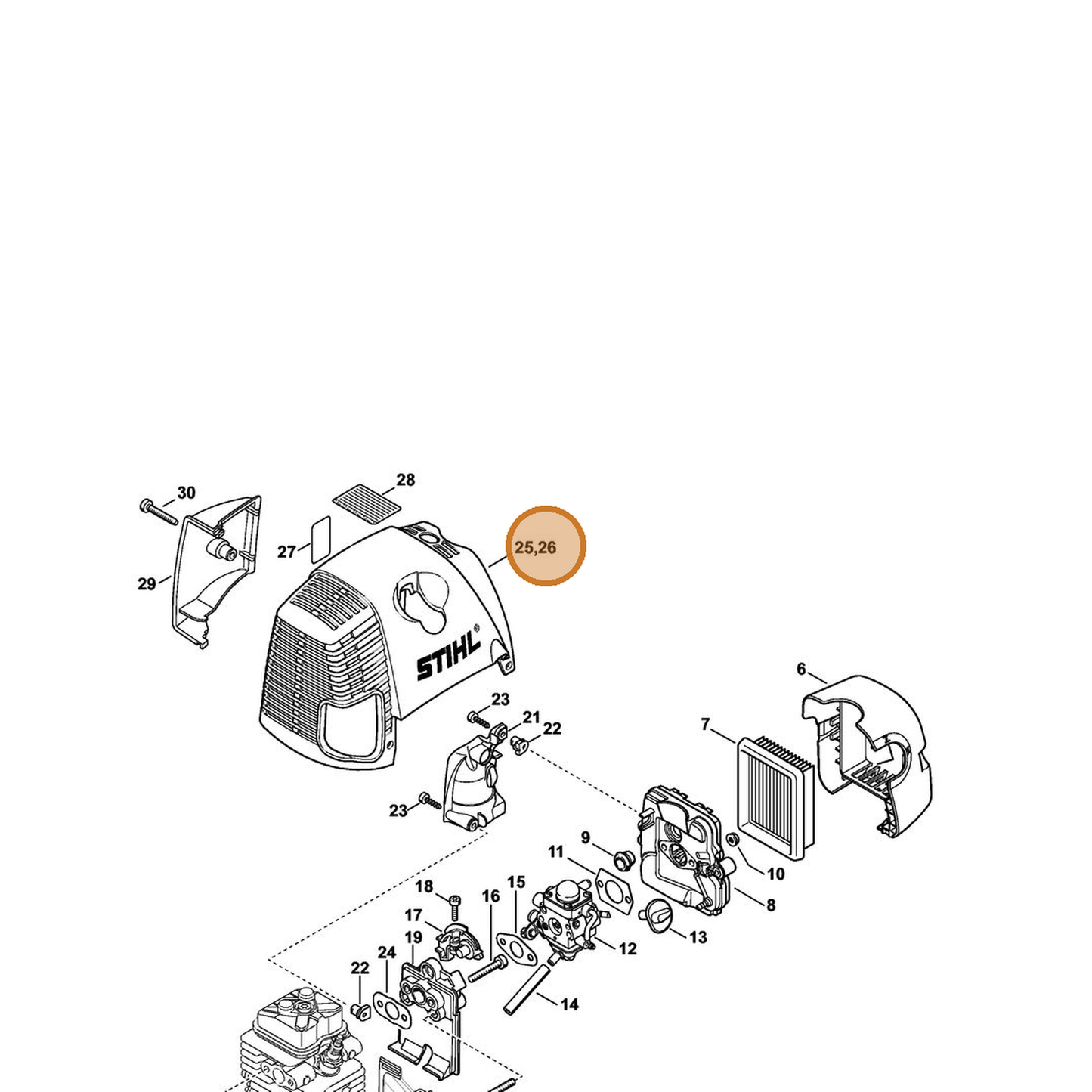 STIHL part 4180-080-1608 — IPL diagram snippet (6x zoom, amber highlight)