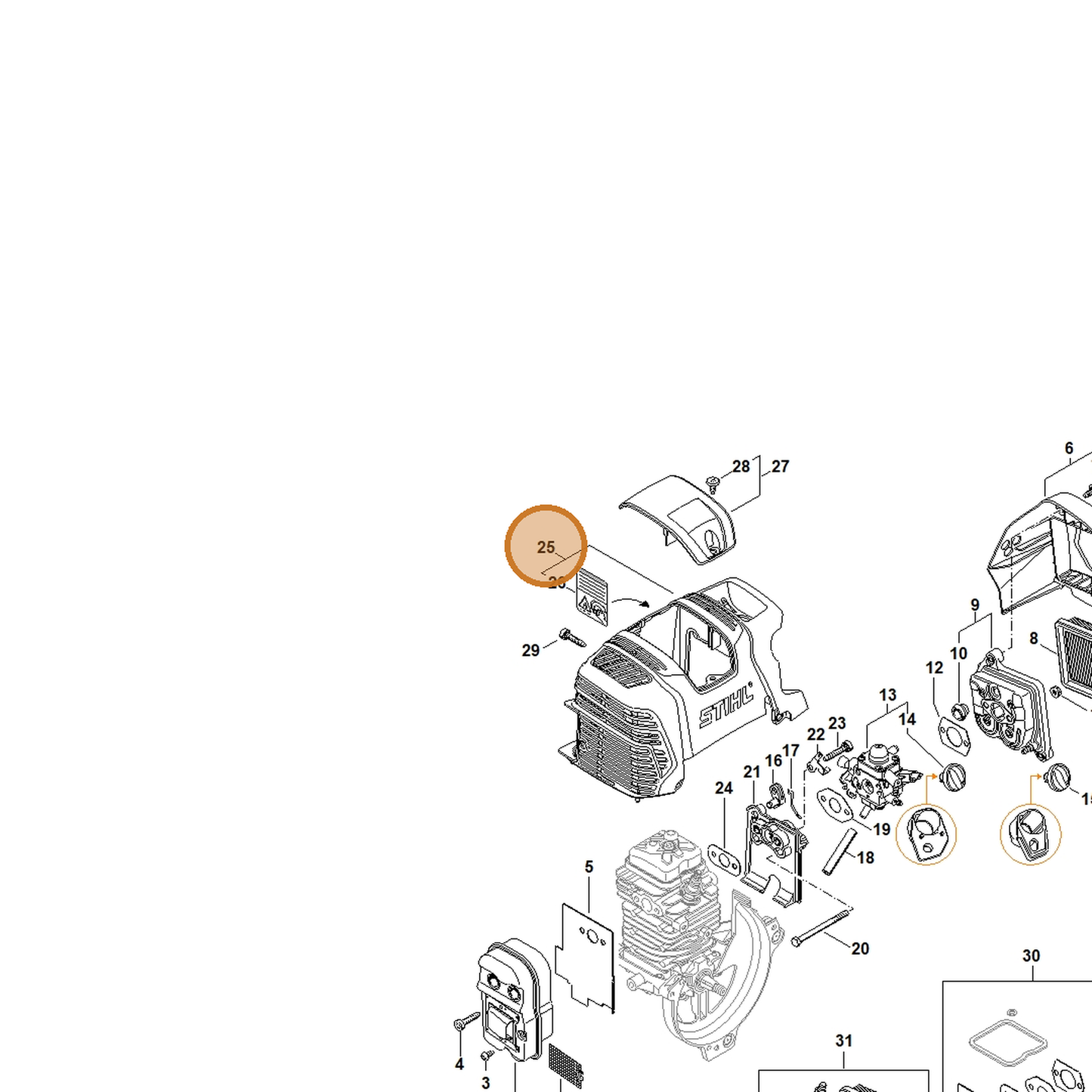 STIHL part 4180-080-1609 — IPL diagram snippet (6x zoom, amber highlight)