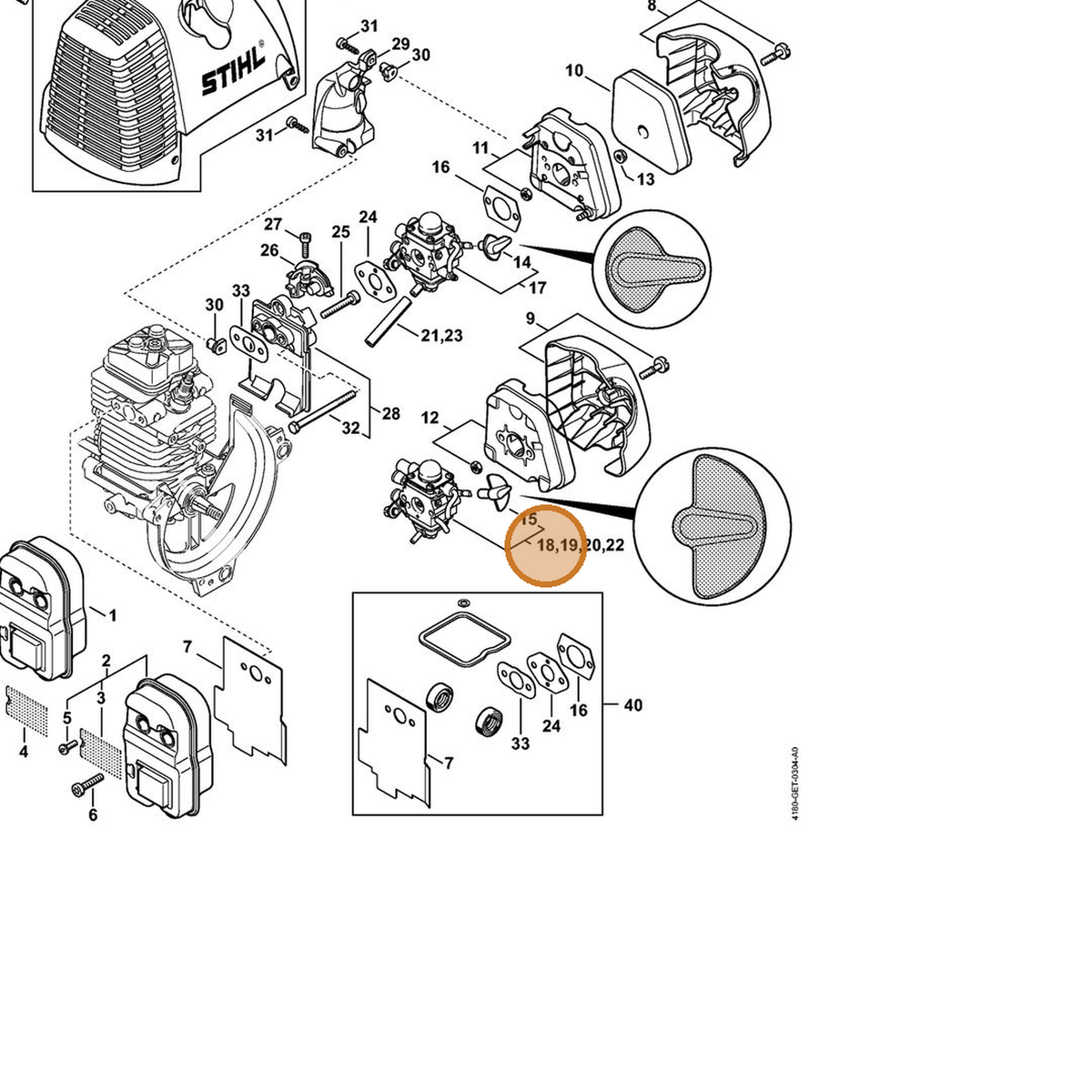 STIHL part 4180-120-0604 — IPL diagram snippet (6x zoom, amber highlight)