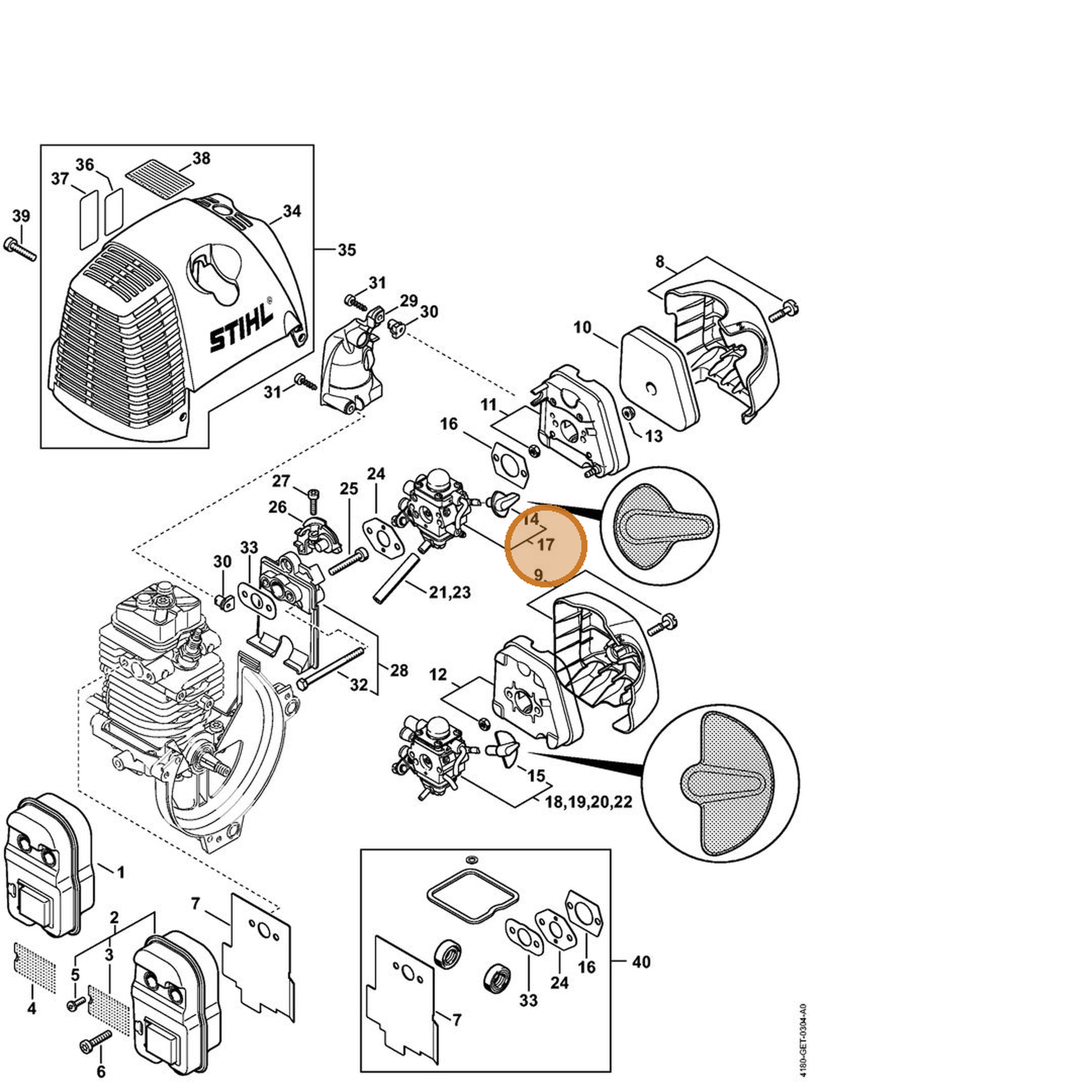STIHL part 4180-120-0611 — IPL diagram snippet (6x zoom, amber highlight)