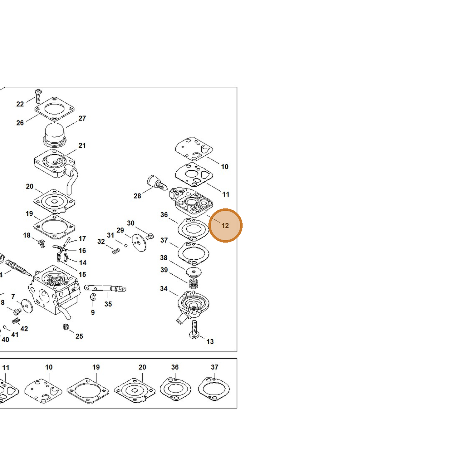 STIHL part 4180-120-2601 — IPL diagram snippet (6x zoom, amber highlight)