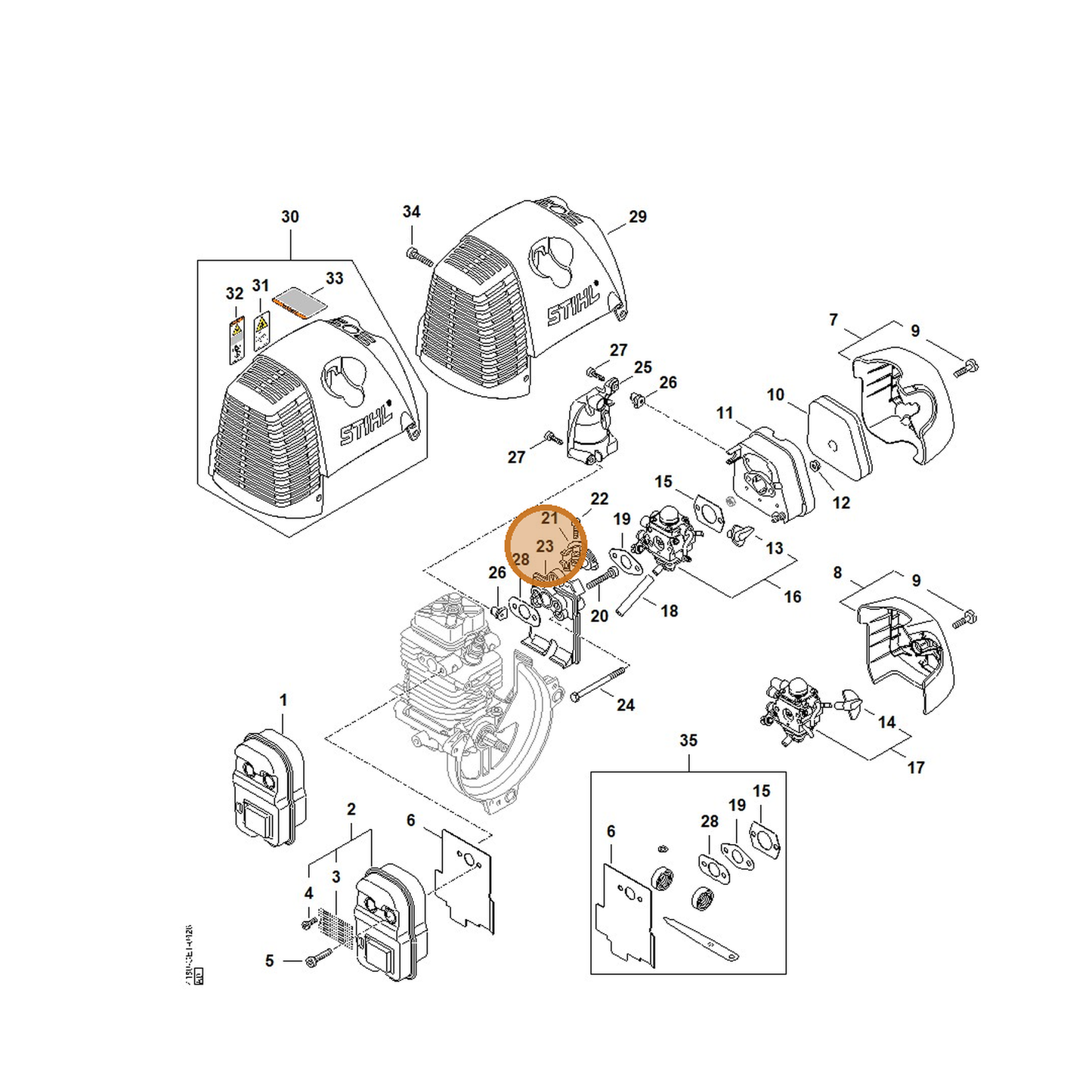STIHL part 4180-121-1604 — IPL diagram snippet (6x zoom, amber highlight)