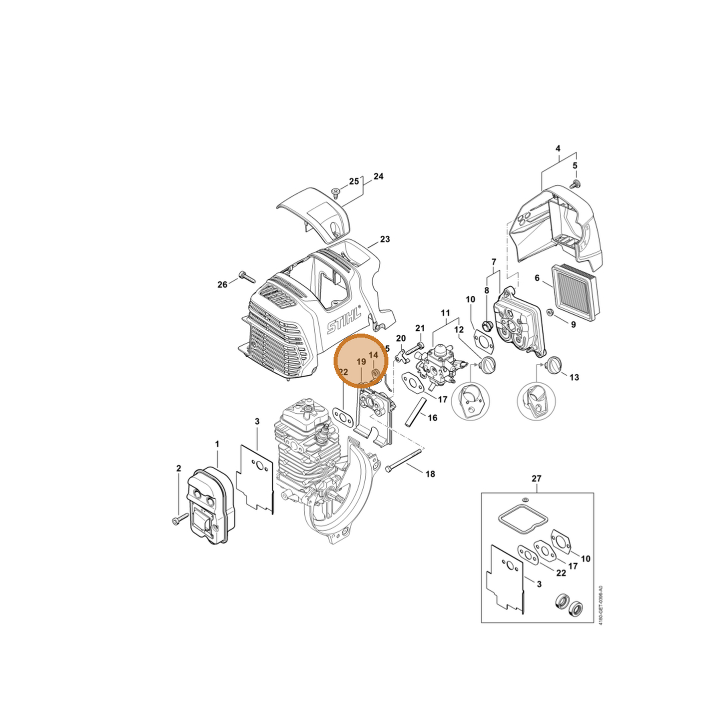 STIHL part 4180-121-1606 — IPL diagram snippet (6x zoom, amber highlight)