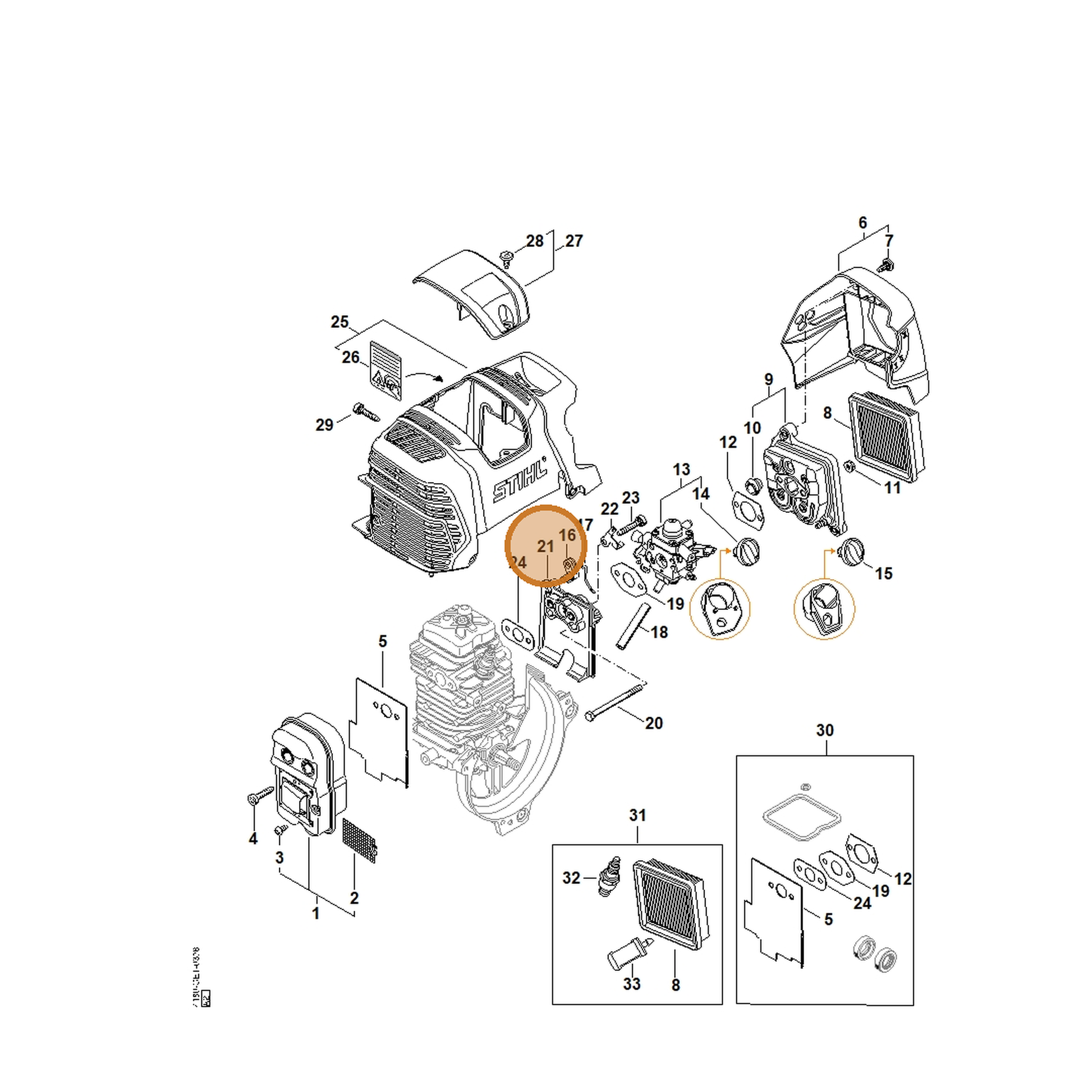 STIHL part 4180-121-1607 — IPL diagram snippet (6x zoom, amber highlight)