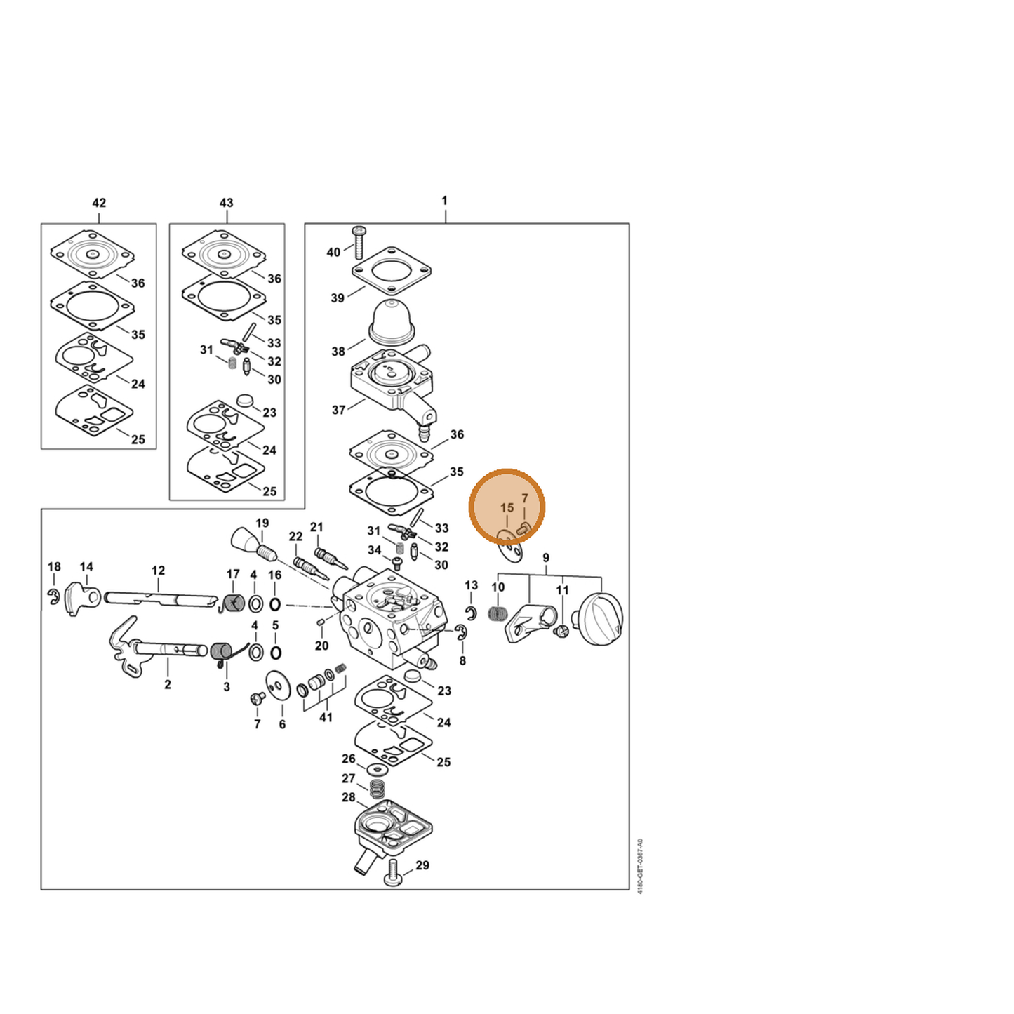 STIHL part 4180-121-2901 — IPL diagram snippet (6x zoom, amber highlight)