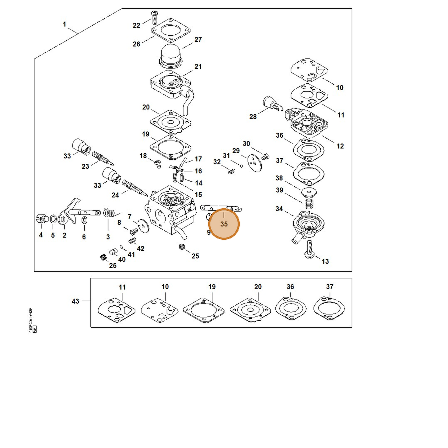 STIHL part 4180-121-3001 — IPL diagram snippet (6x zoom, amber highlight)