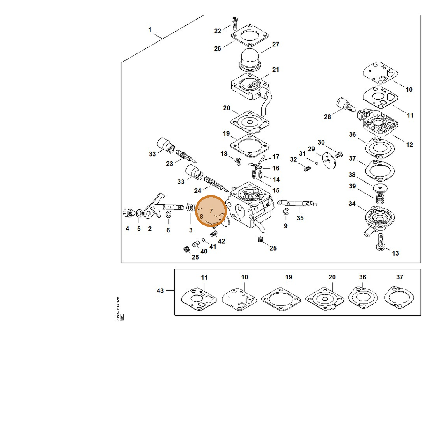 STIHL part 4180-121-3301 — IPL diagram snippet (6x zoom, amber highlight)