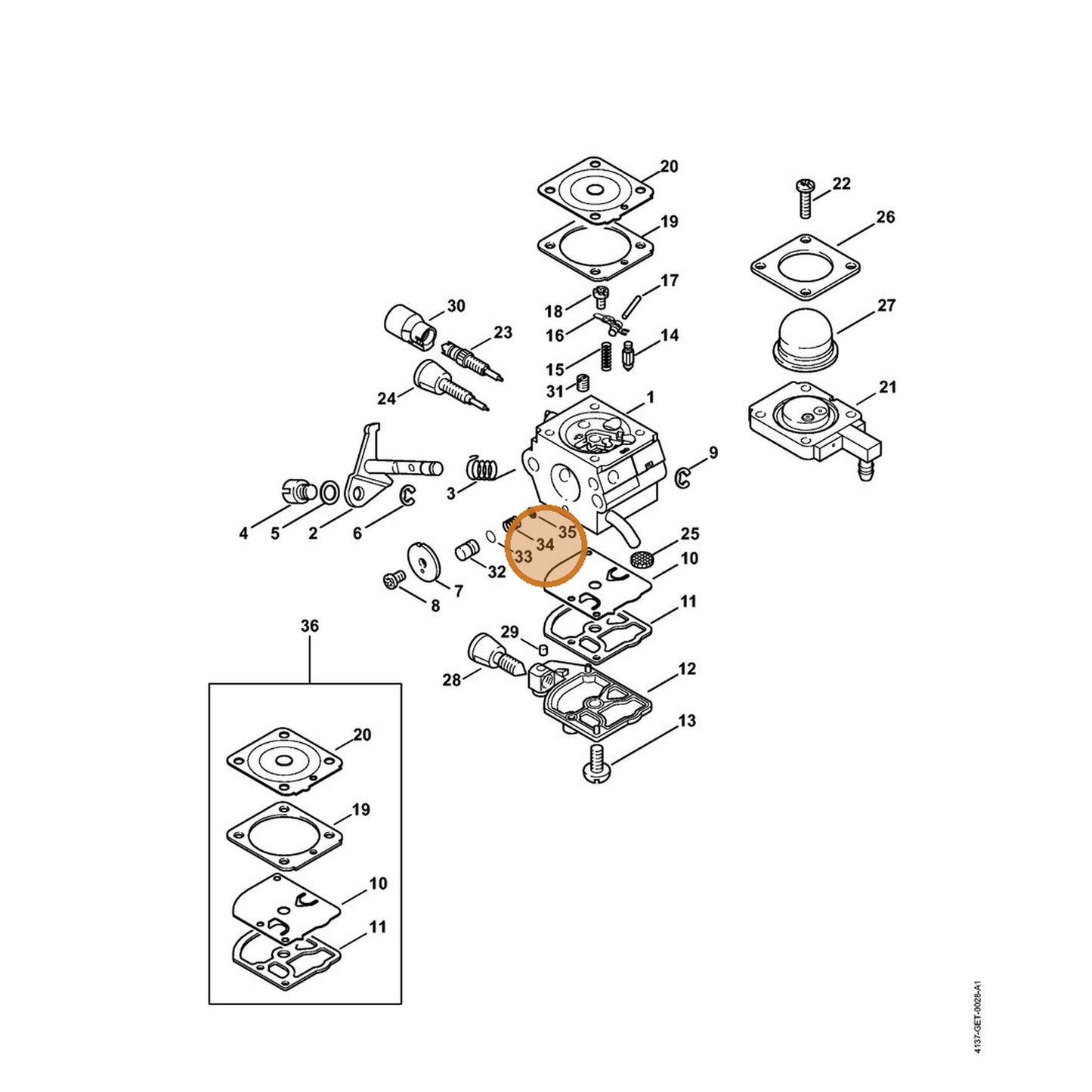 STIHL part 4180-122-3002 — IPL diagram snippet (6x zoom, amber highlight)
