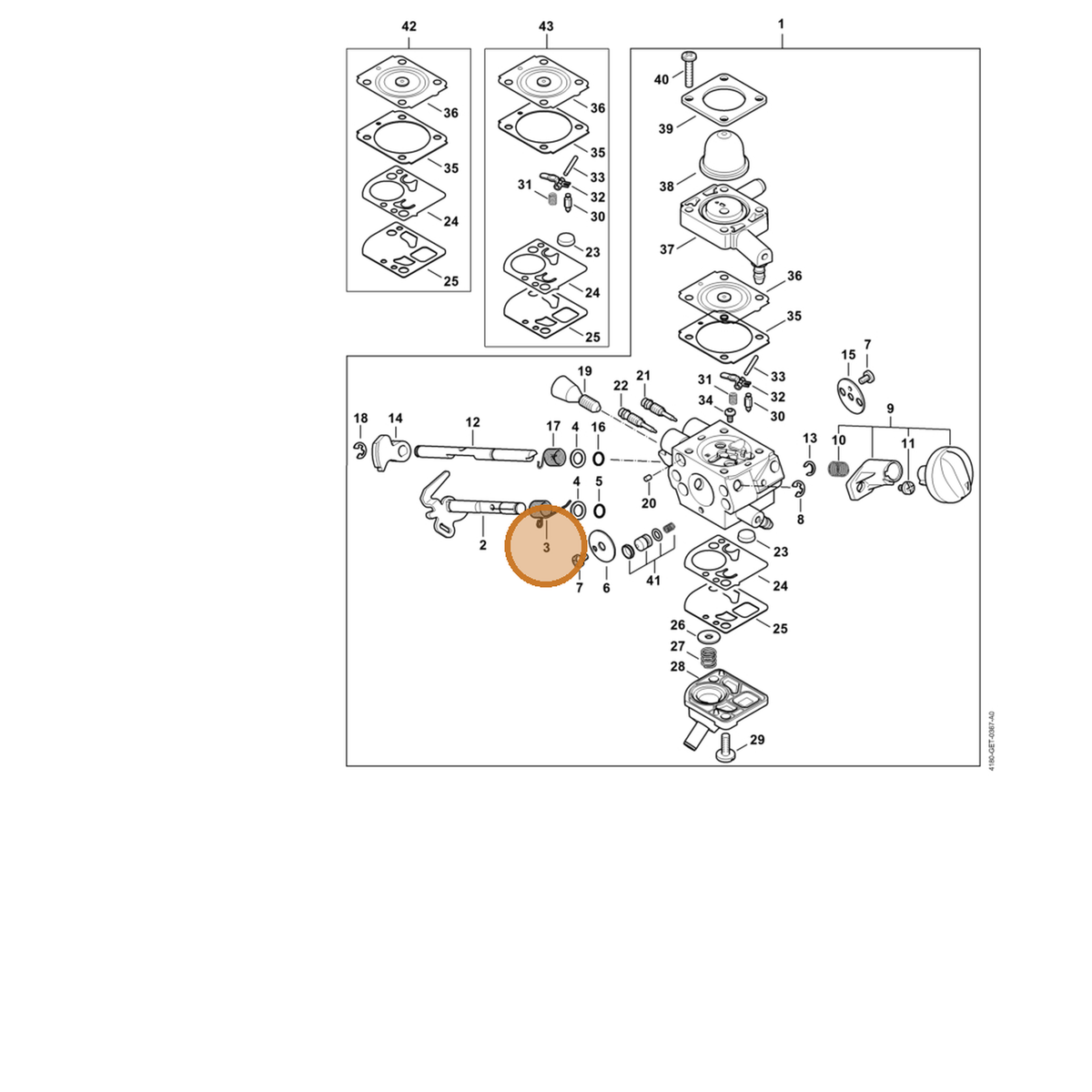 STIHL part 4180-122-3007 — IPL diagram snippet (6x zoom, amber highlight)