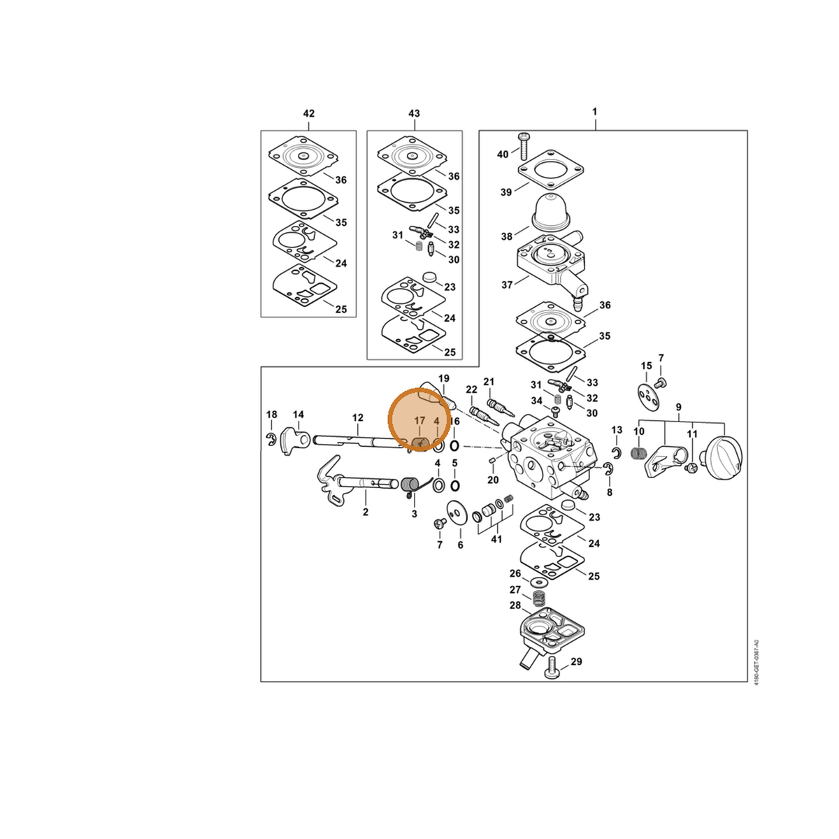 STIHL part 4180-122-3008 — IPL diagram snippet (6x zoom, amber highlight)