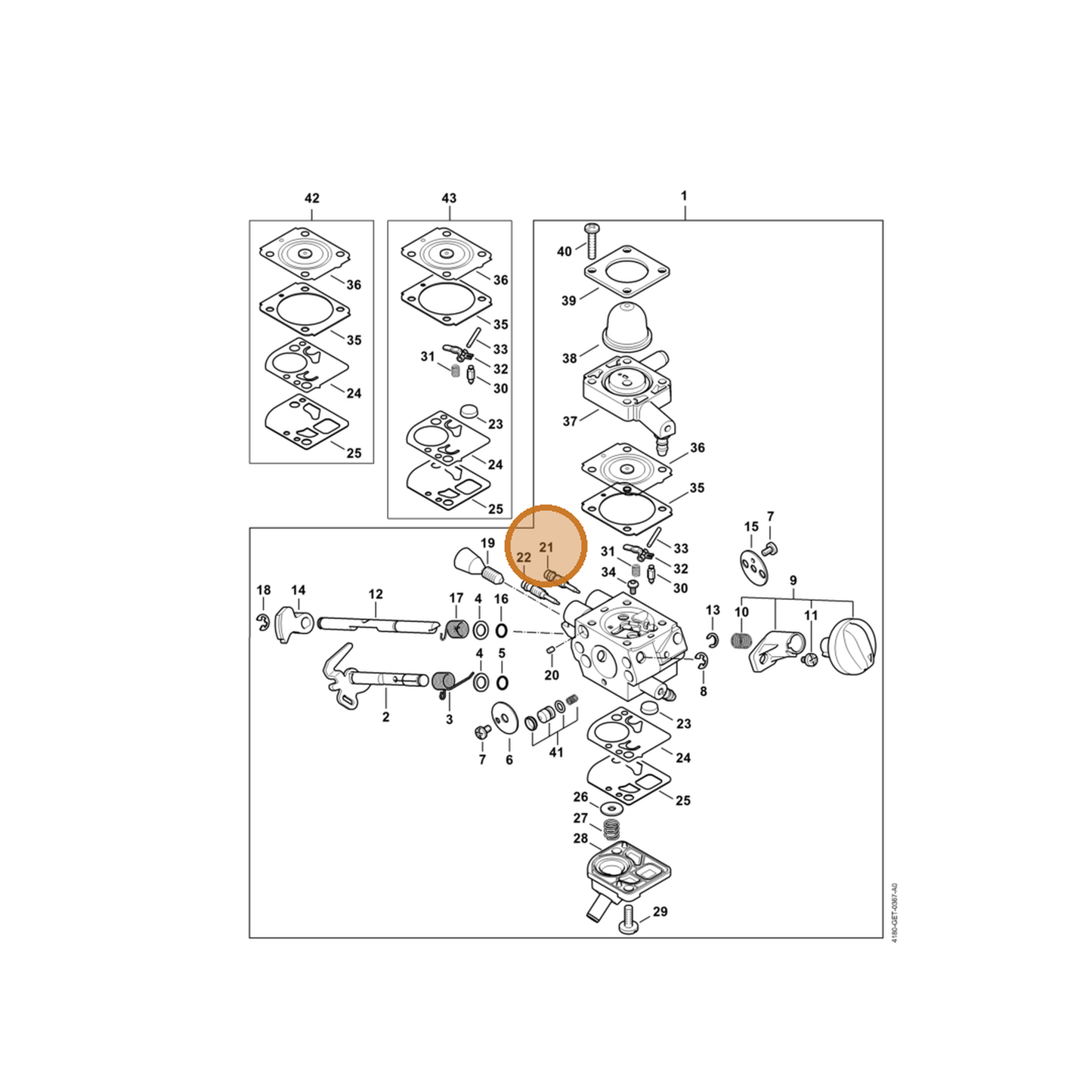 STIHL part 4180-122-6706 — IPL diagram snippet (6x zoom, amber highlight)
